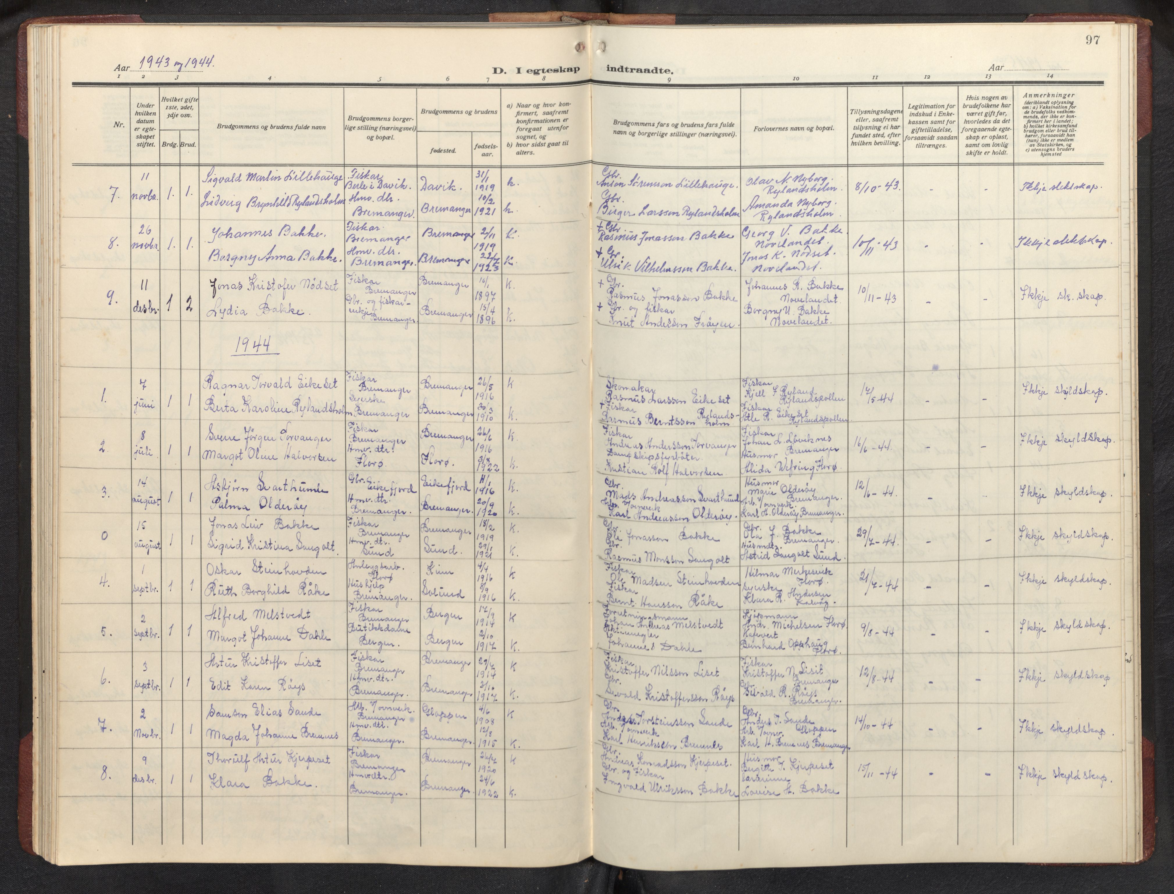 Bremanger sokneprestembete, AV/SAB-A-82201/H/Hab/Habb/L0002: Parish register (copy) no. B 2, 1926-1945, p. 96b-97a