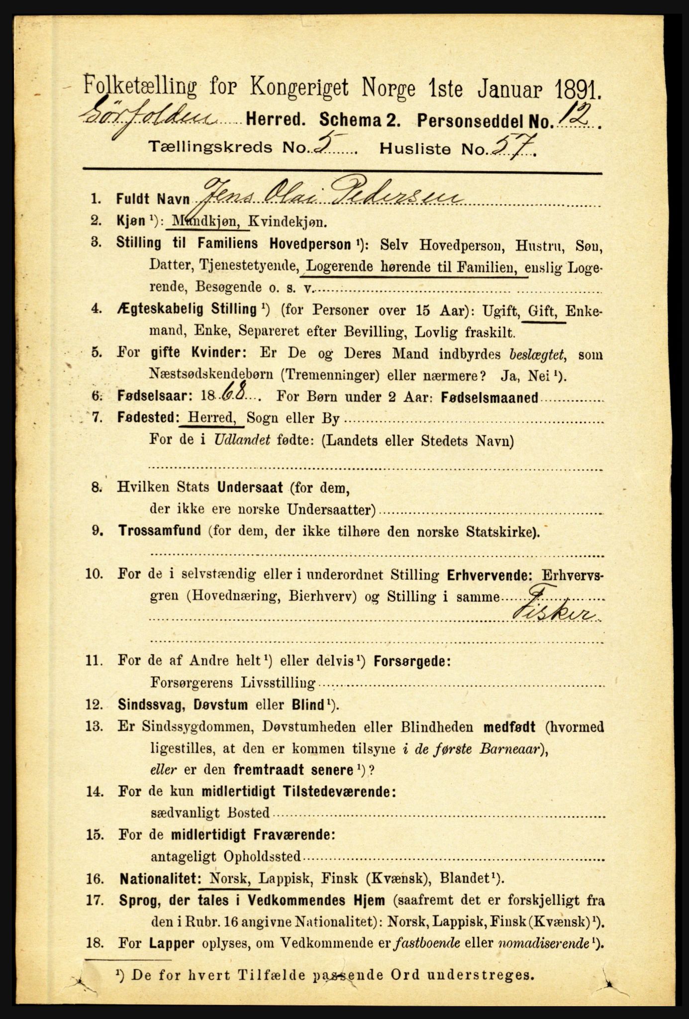 RA, 1891 census for 1845 Sørfold, 1891, p. 1769