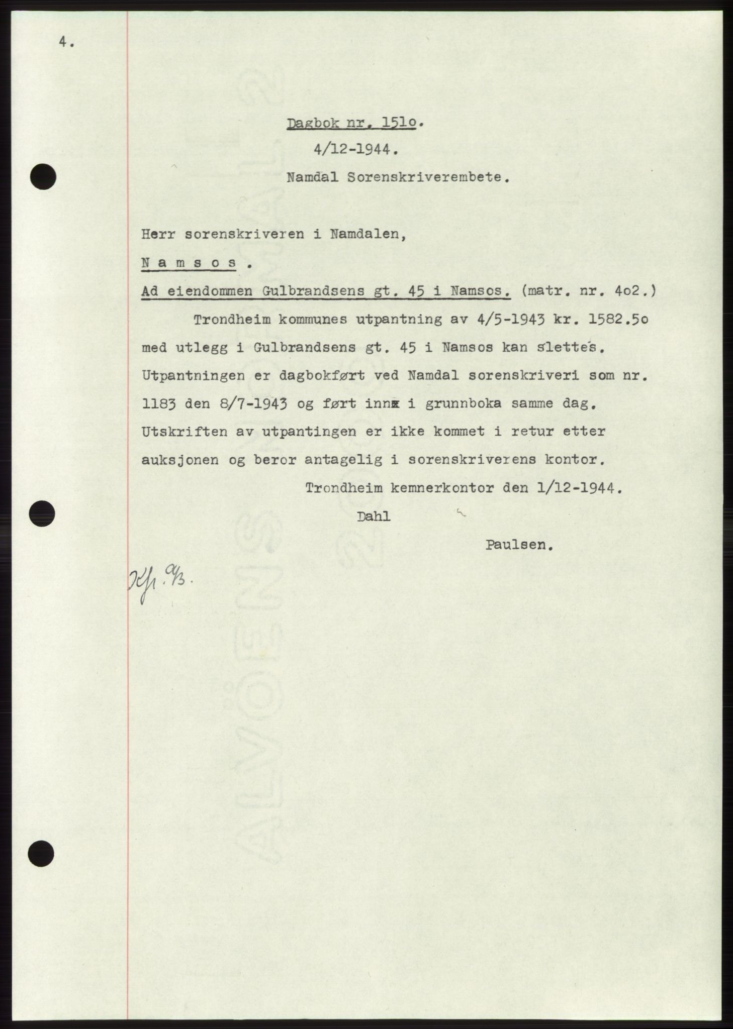 Namdal sorenskriveri, SAT/A-4133/1/2/2C: Mortgage book no. -, 1944-1945, Diary no: : 1510/1944