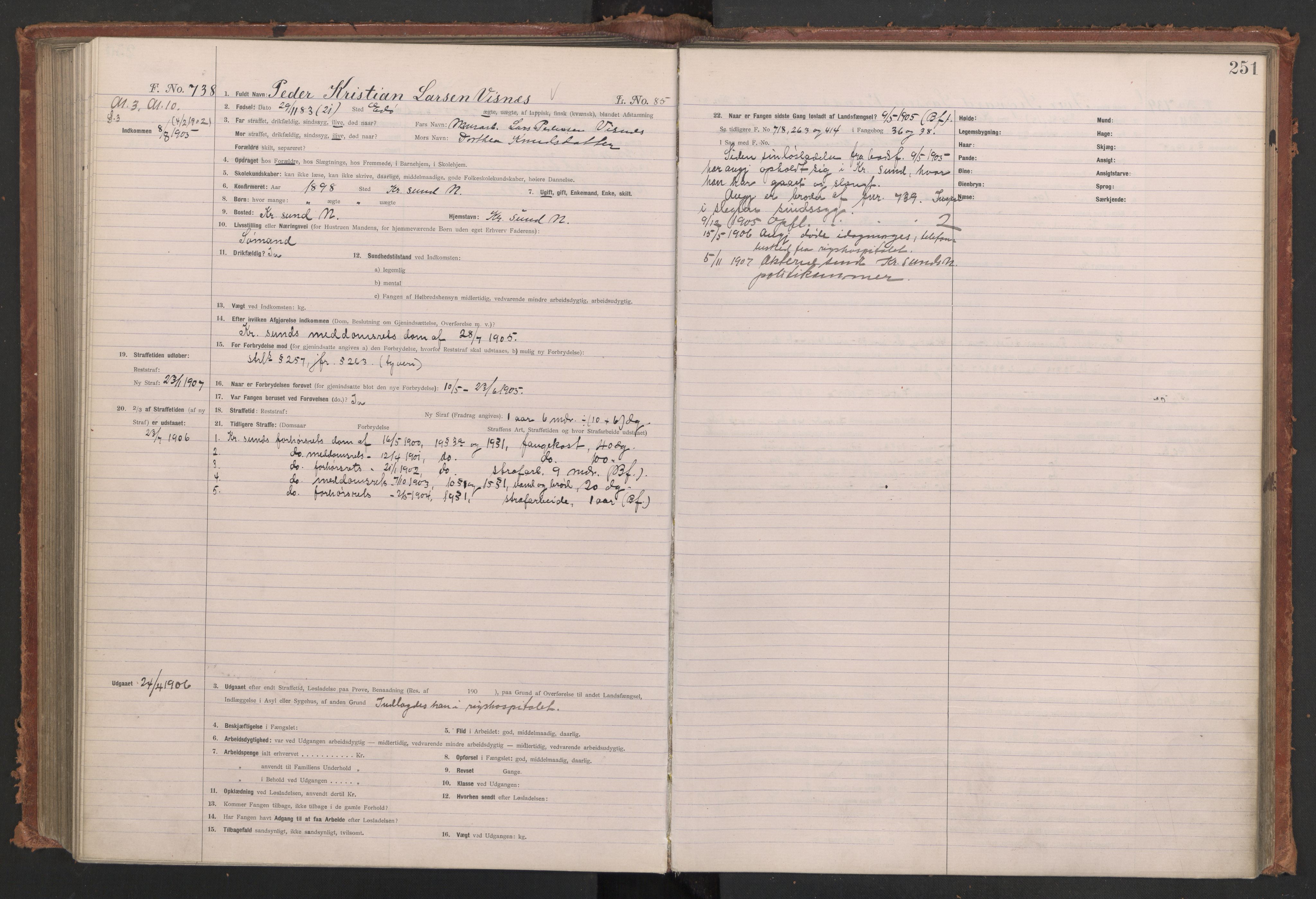 Botsfengslet, AV/RA-S-1539/D/Db/Dbb/L0039: 488l - 820l, 1904-1905, p. 251