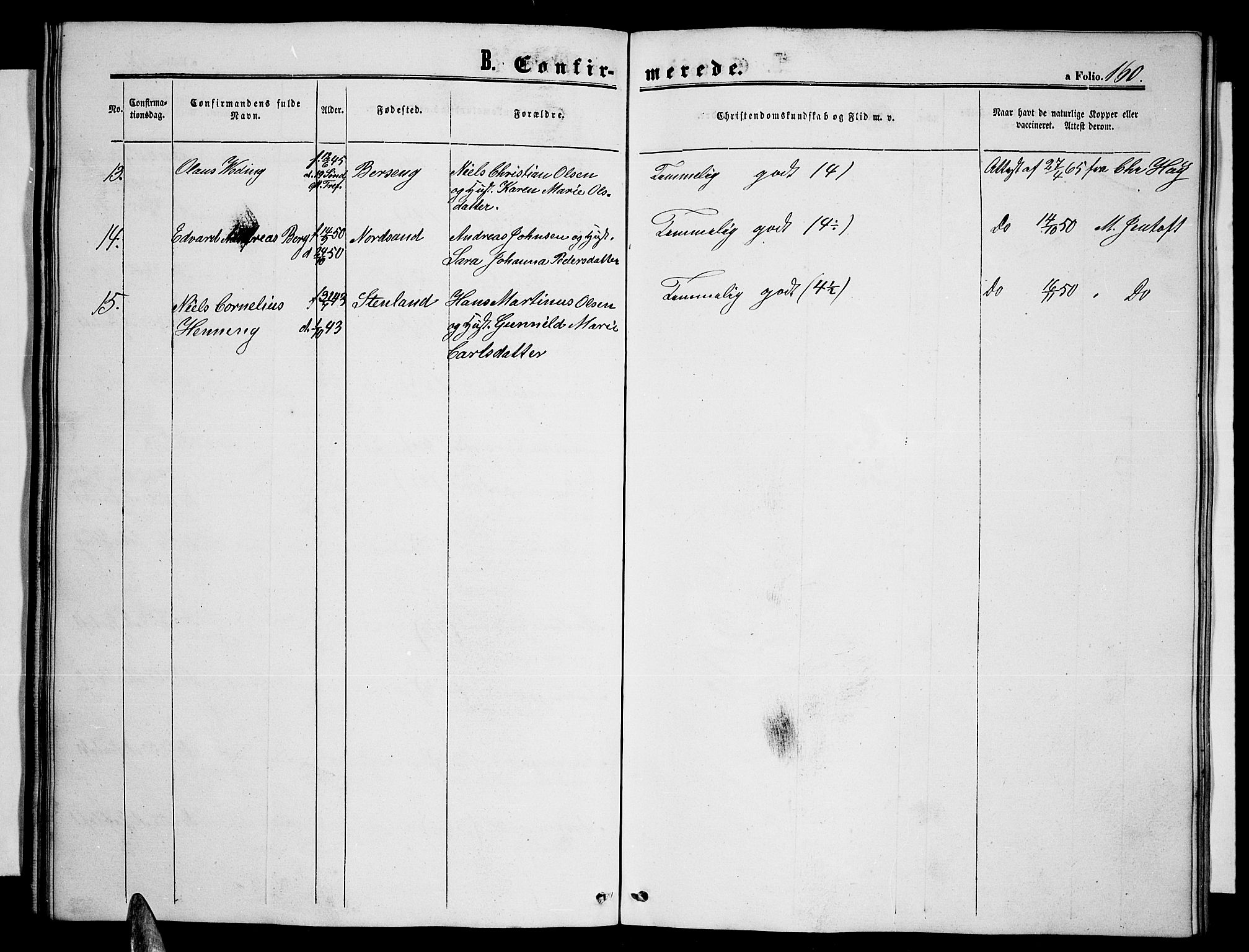 Ministerialprotokoller, klokkerbøker og fødselsregistre - Nordland, AV/SAT-A-1459/893/L1347: Parish register (copy) no. 893C02, 1858-1866, p. 160