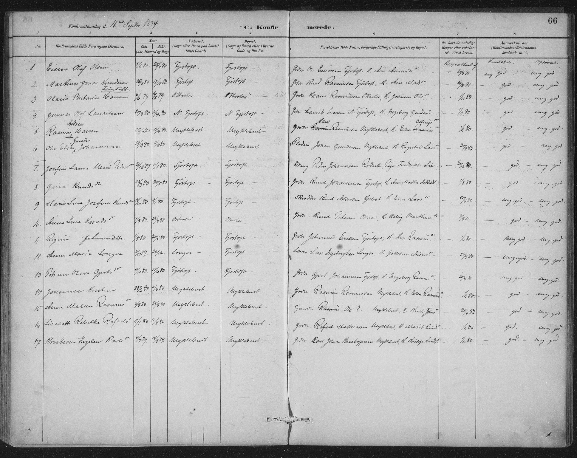 Ministerialprotokoller, klokkerbøker og fødselsregistre - Møre og Romsdal, SAT/A-1454/538/L0522: Parish register (official) no. 538A01, 1884-1913, p. 66