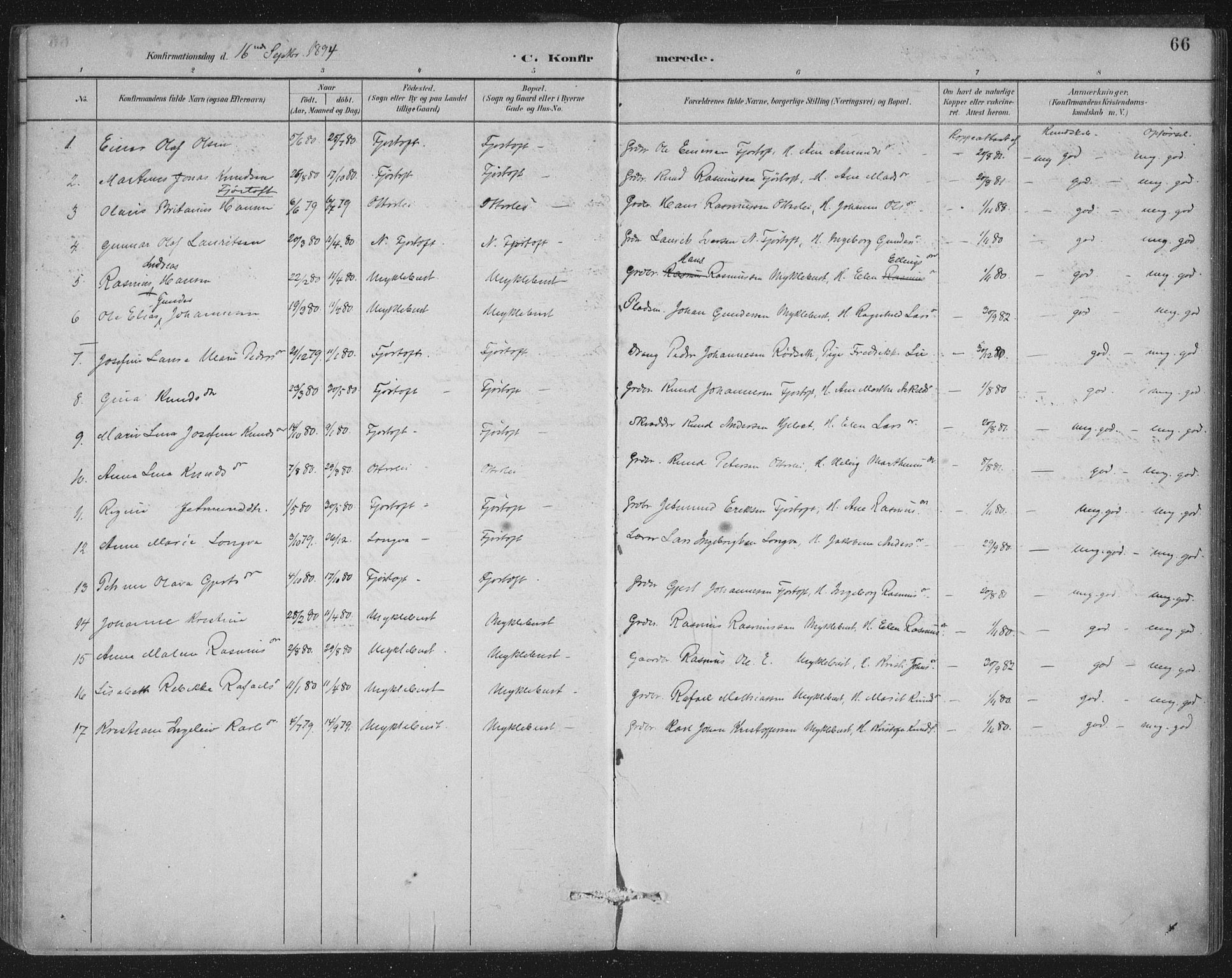 Ministerialprotokoller, klokkerbøker og fødselsregistre - Møre og Romsdal, AV/SAT-A-1454/538/L0522: Parish register (official) no. 538A01, 1884-1913, p. 66