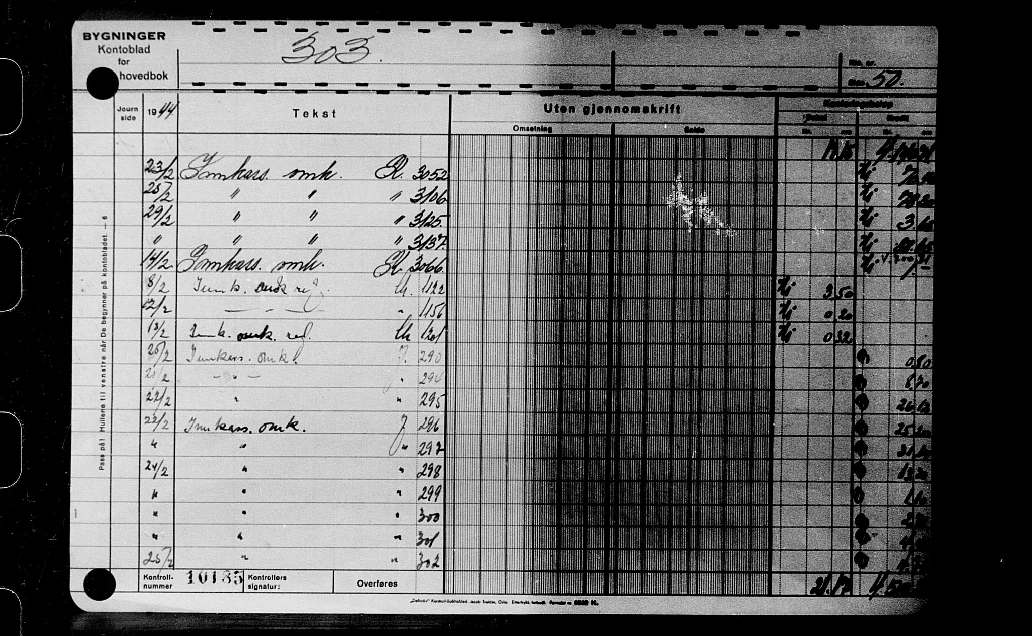 Krigsskadetrygdene for bygninger og løsøre, AV/RA-S-1548/V/L0047: Kontokort. Bygninger. negativ, 1940-1945, p. 2