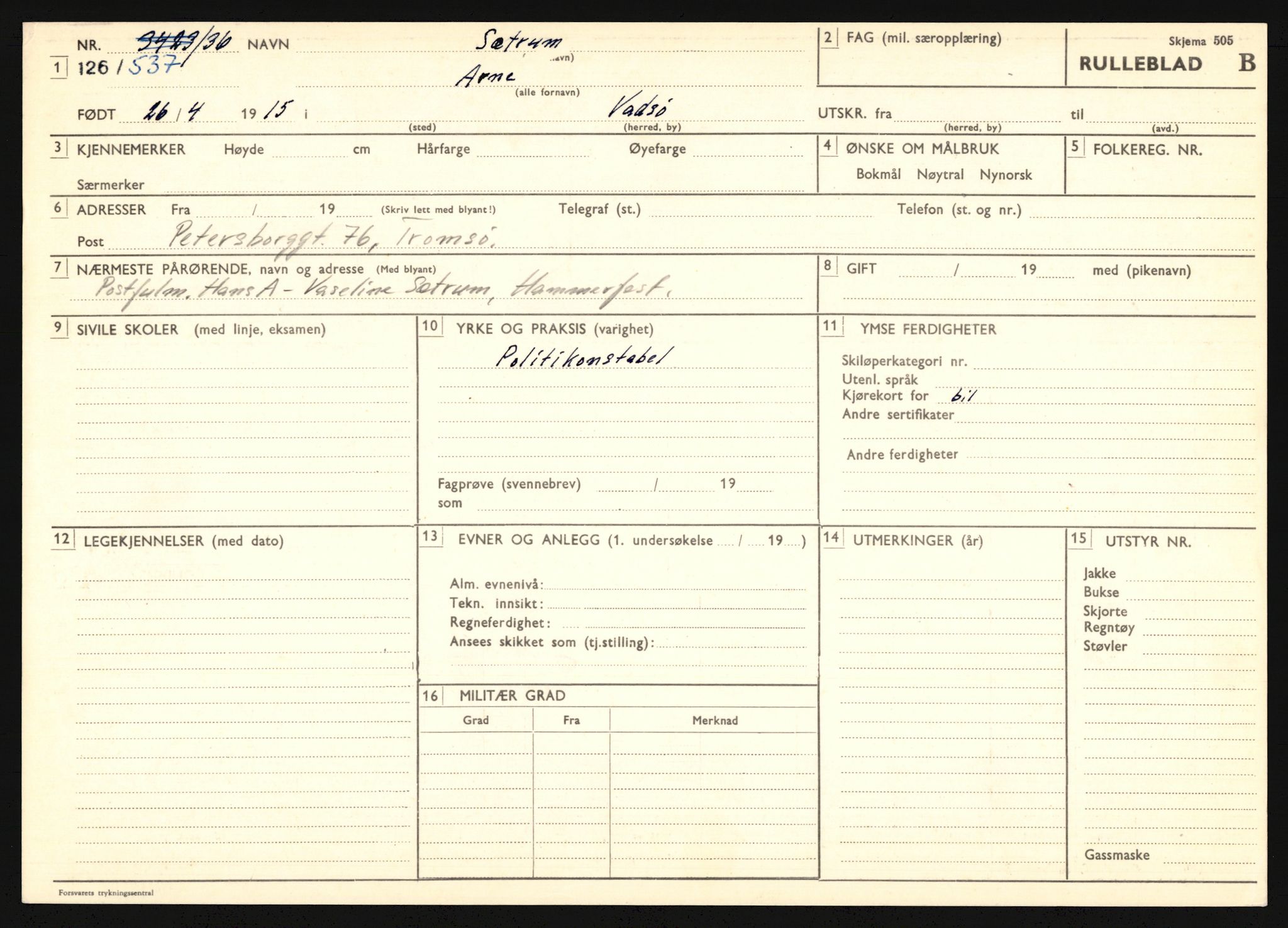 Forsvaret, Troms infanteriregiment nr. 16, AV/RA-RAFA-3146/P/Pa/L0020: Rulleblad for regimentets menige mannskaper, årsklasse 1936, 1936, p. 1285