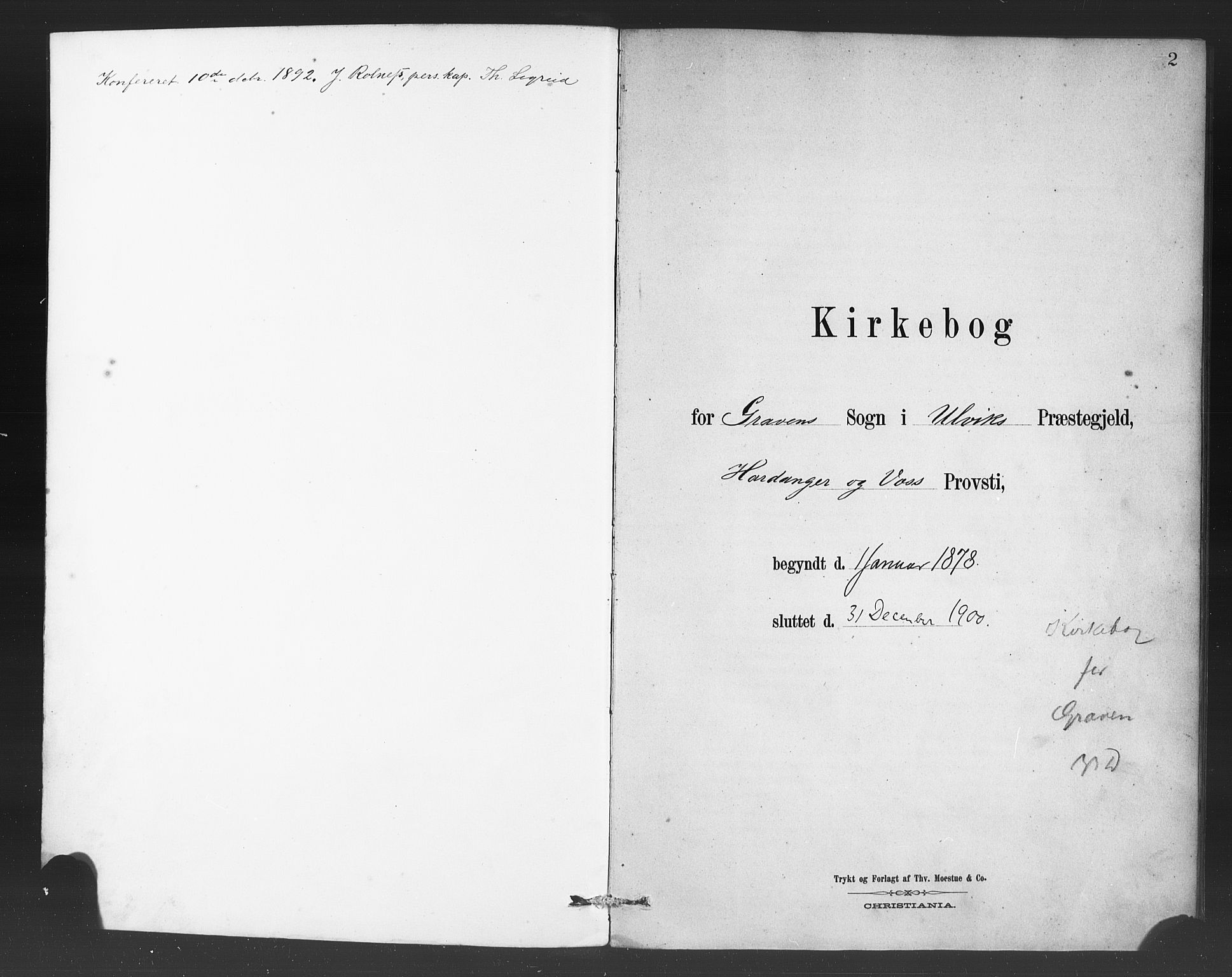 Ulvik sokneprestembete, AV/SAB-A-78801/H/Haa: Parish register (official) no. C 1, 1878-1903, p. 2