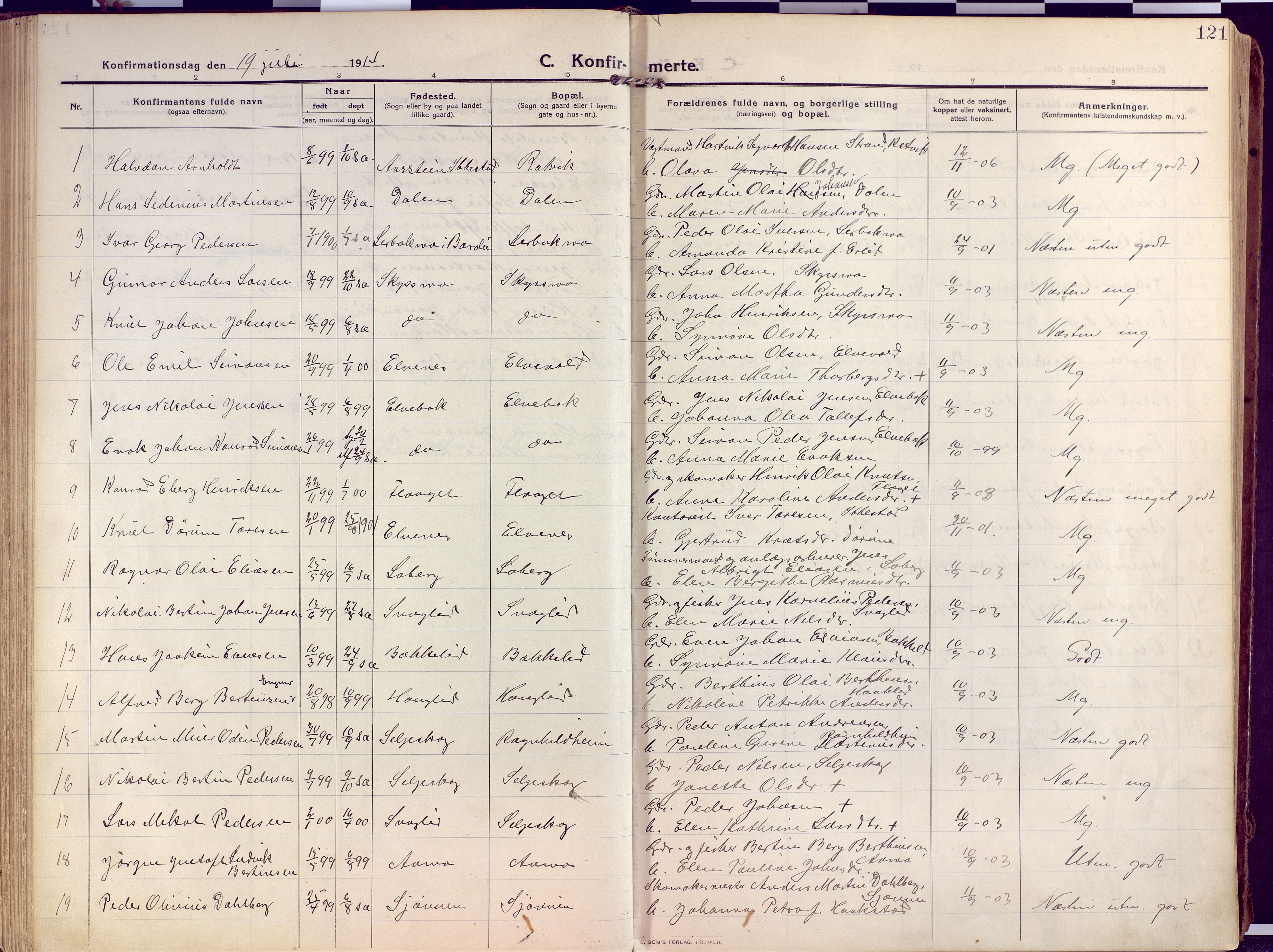 Salangen sokneprestembete, SATØ/S-1324/H/Ha/L0004kirke: Parish register (official) no. 4, 1912-1927, p. 121