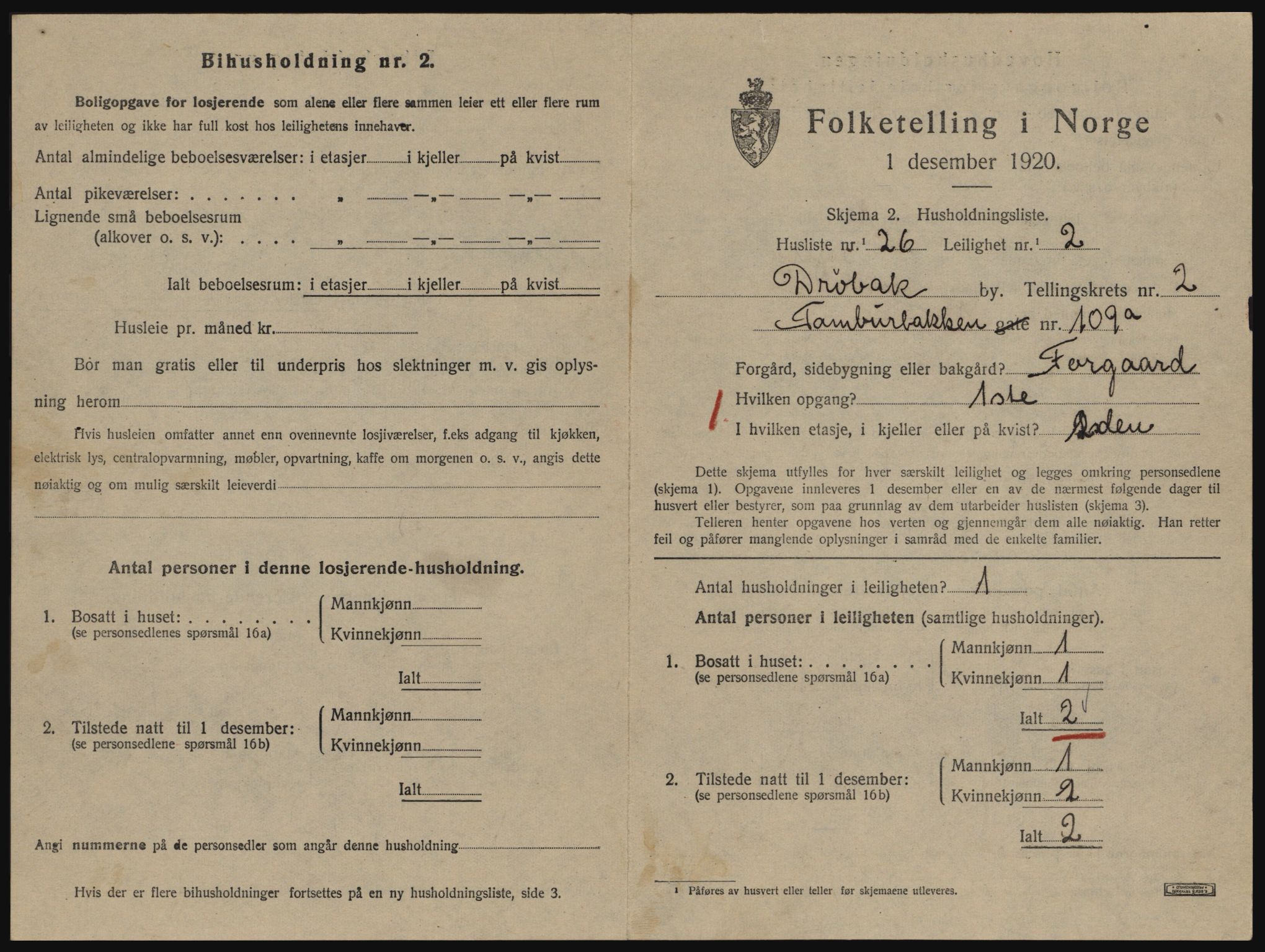 SAO, 1920 census for Drøbak, 1920, p. 1029