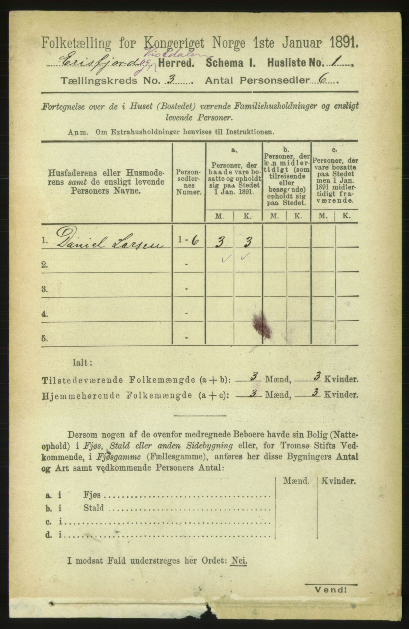 RA, 1891 census for 1542 Eresfjord og Vistdal, 1891, p. 597