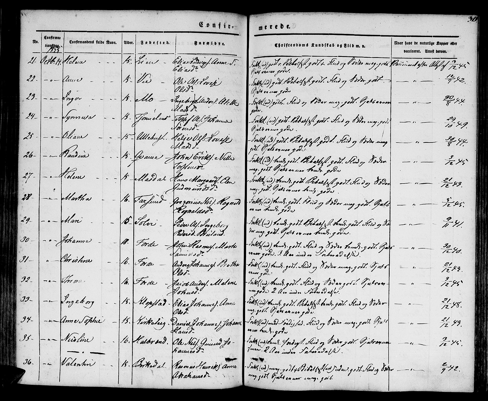 Førde sokneprestembete, AV/SAB-A-79901/H/Haa/Haaa/L0007: Parish register (official) no. A 7, 1843-1860, p. 319