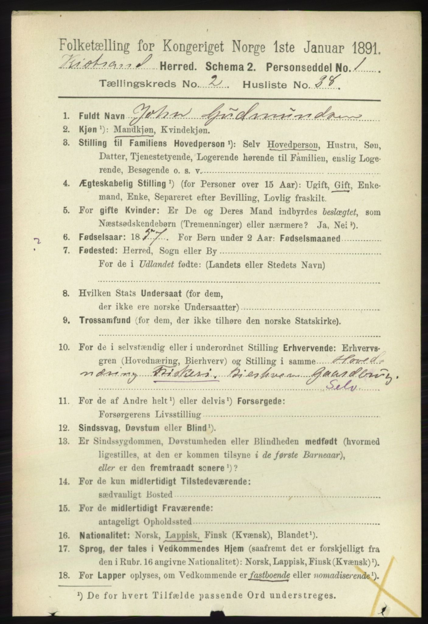 RA, 1891 census for 2020 Kistrand, 1891, p. 762