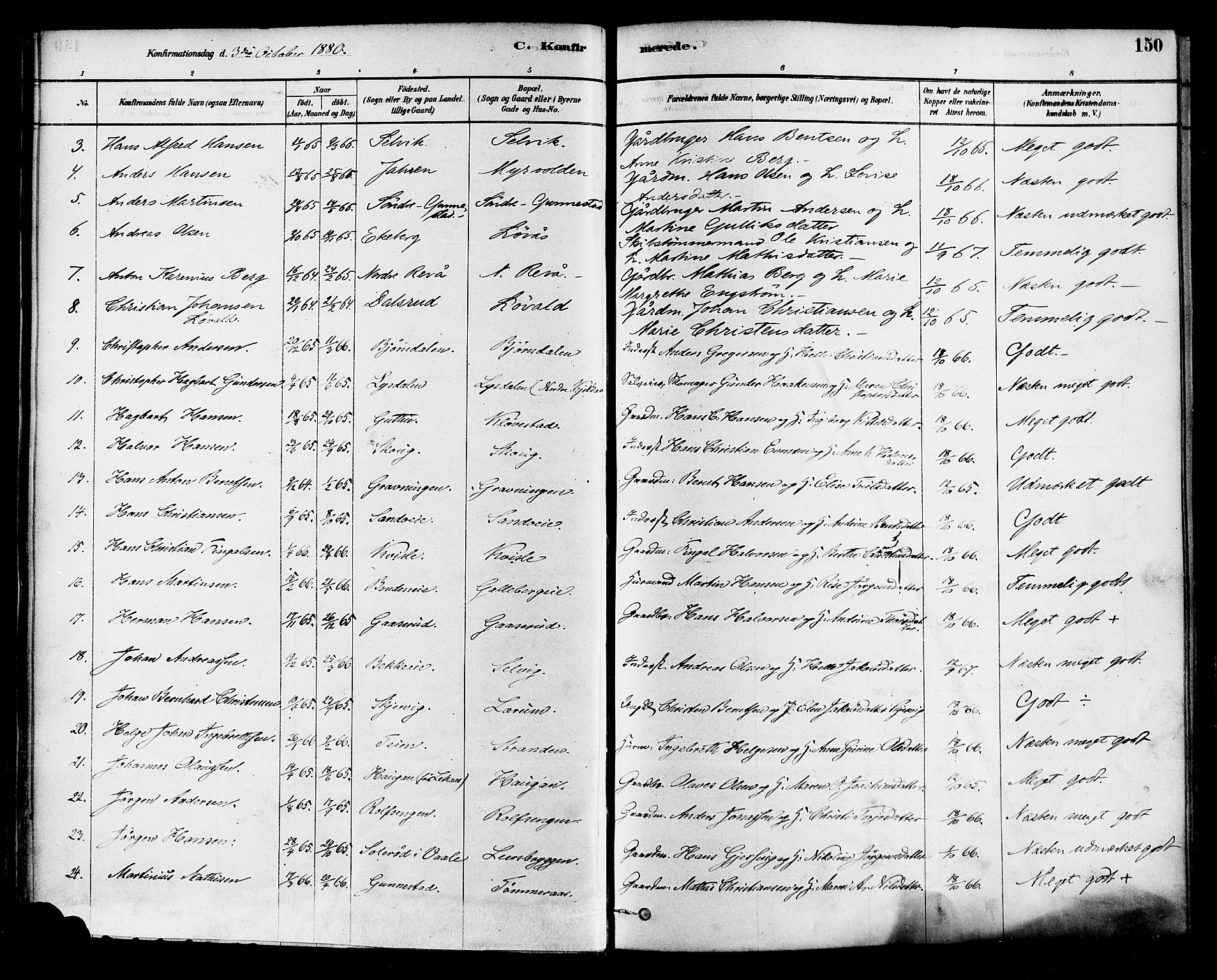 Sande Kirkebøker, AV/SAKO-A-53/F/Fa/L0006: Parish register (official) no. 6, 1878-1888, p. 150