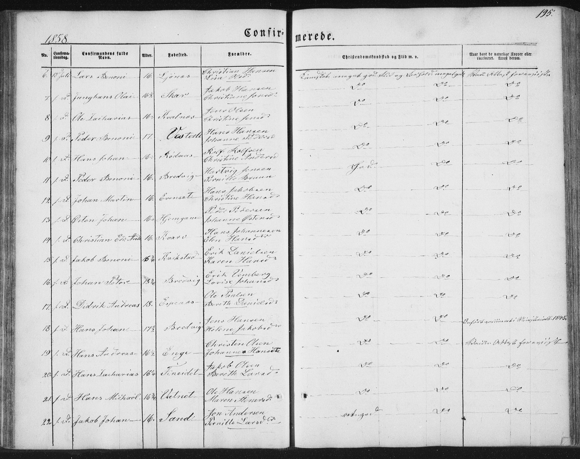 Ministerialprotokoller, klokkerbøker og fødselsregistre - Nordland, AV/SAT-A-1459/852/L0738: Parish register (official) no. 852A08, 1849-1865, p. 195