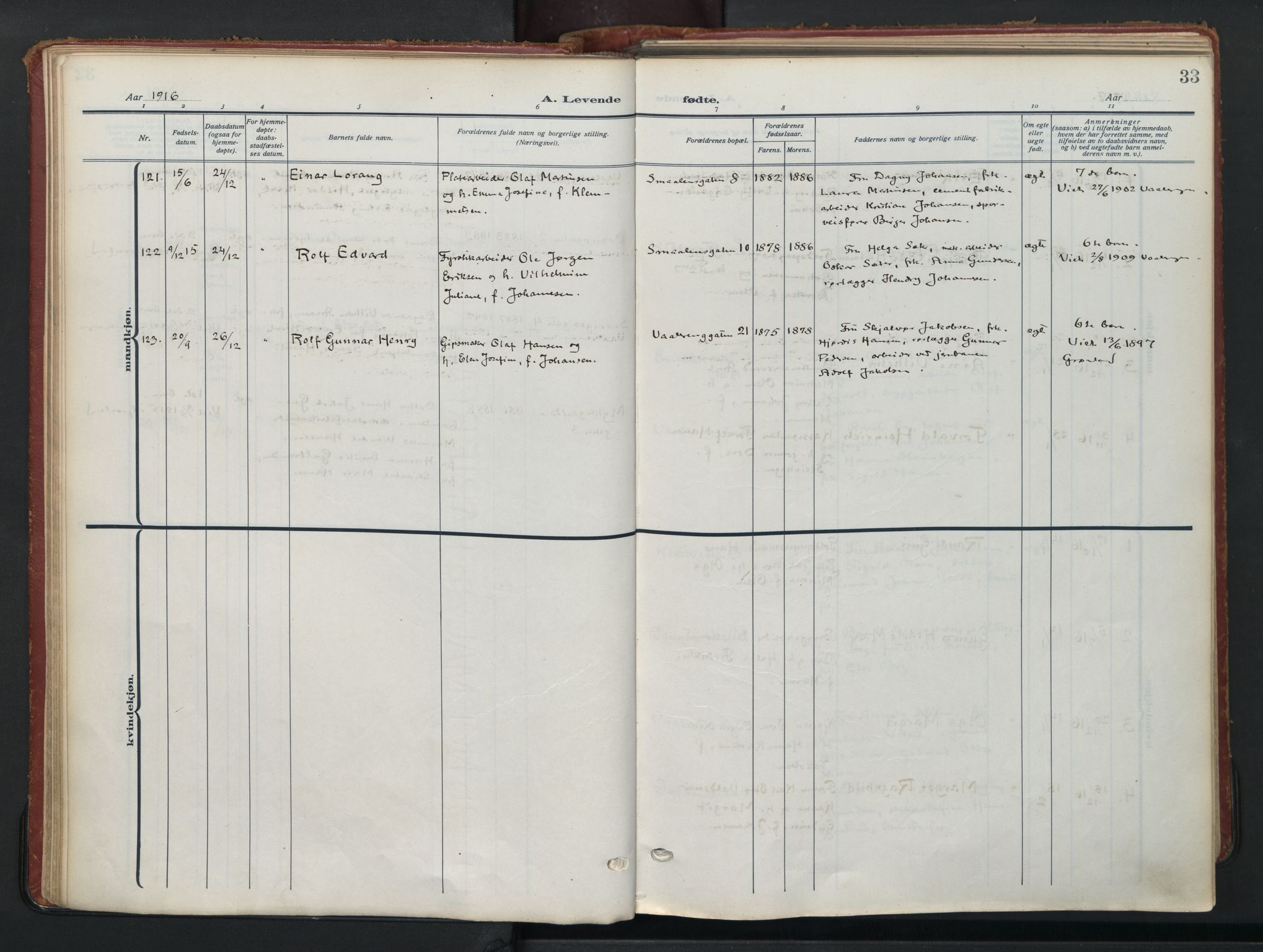 Vålerengen prestekontor Kirkebøker, AV/SAO-A-10878/F/Fa/L0004: Parish register (official) no. 4, 1915-1929, p. 33