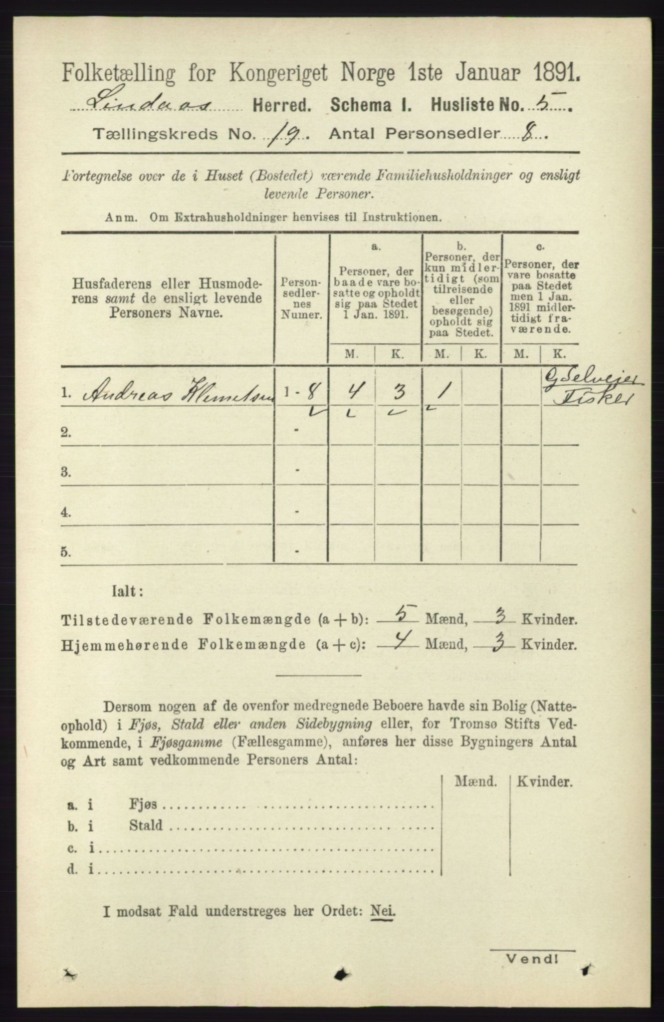 RA, 1891 census for 1263 Lindås, 1891, p. 6877