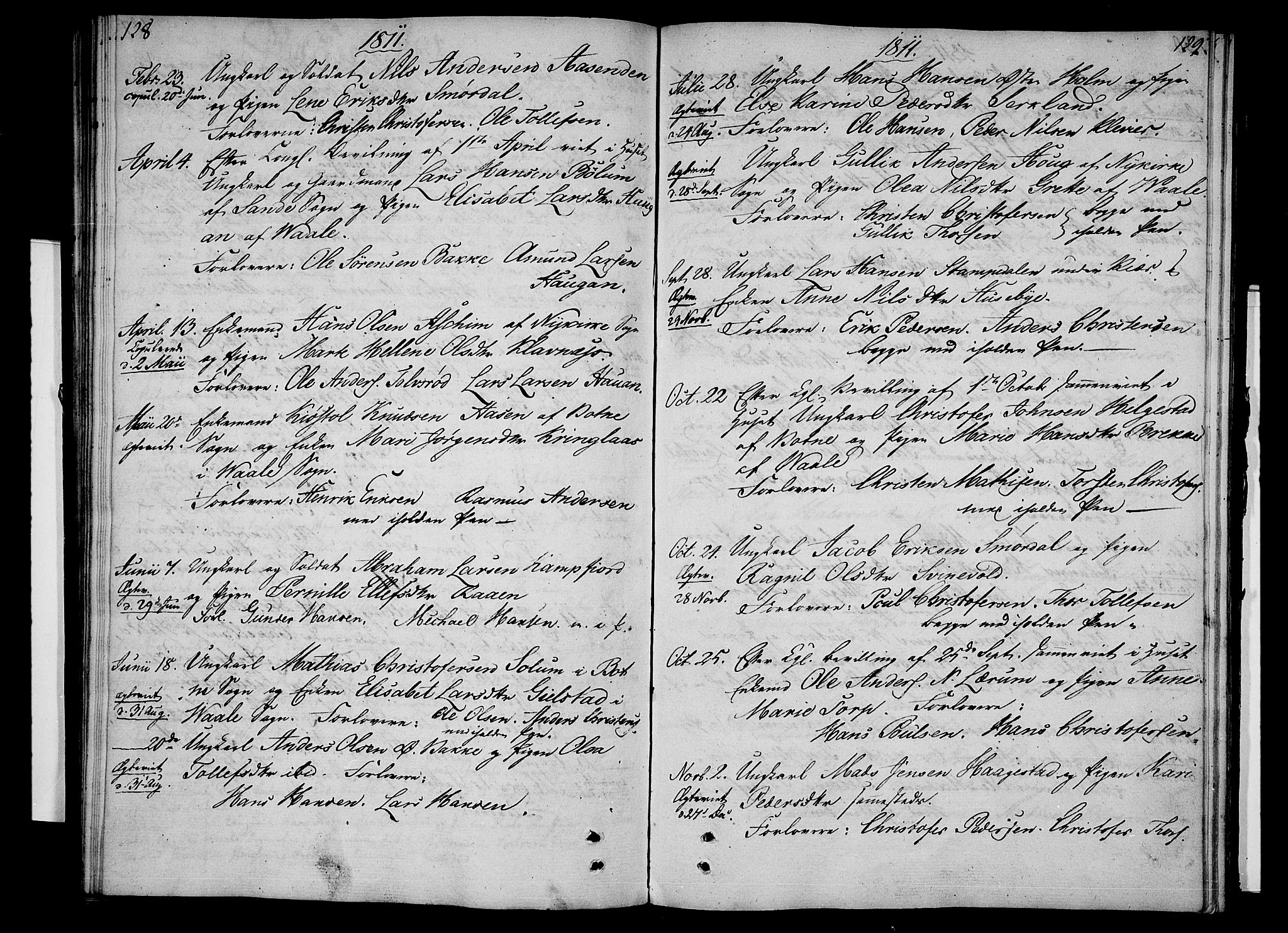 Våle kirkebøker, AV/SAKO-A-334/F/Fa/L0006: Parish register (official) no. I 6, 1808-1814, p. 128-129
