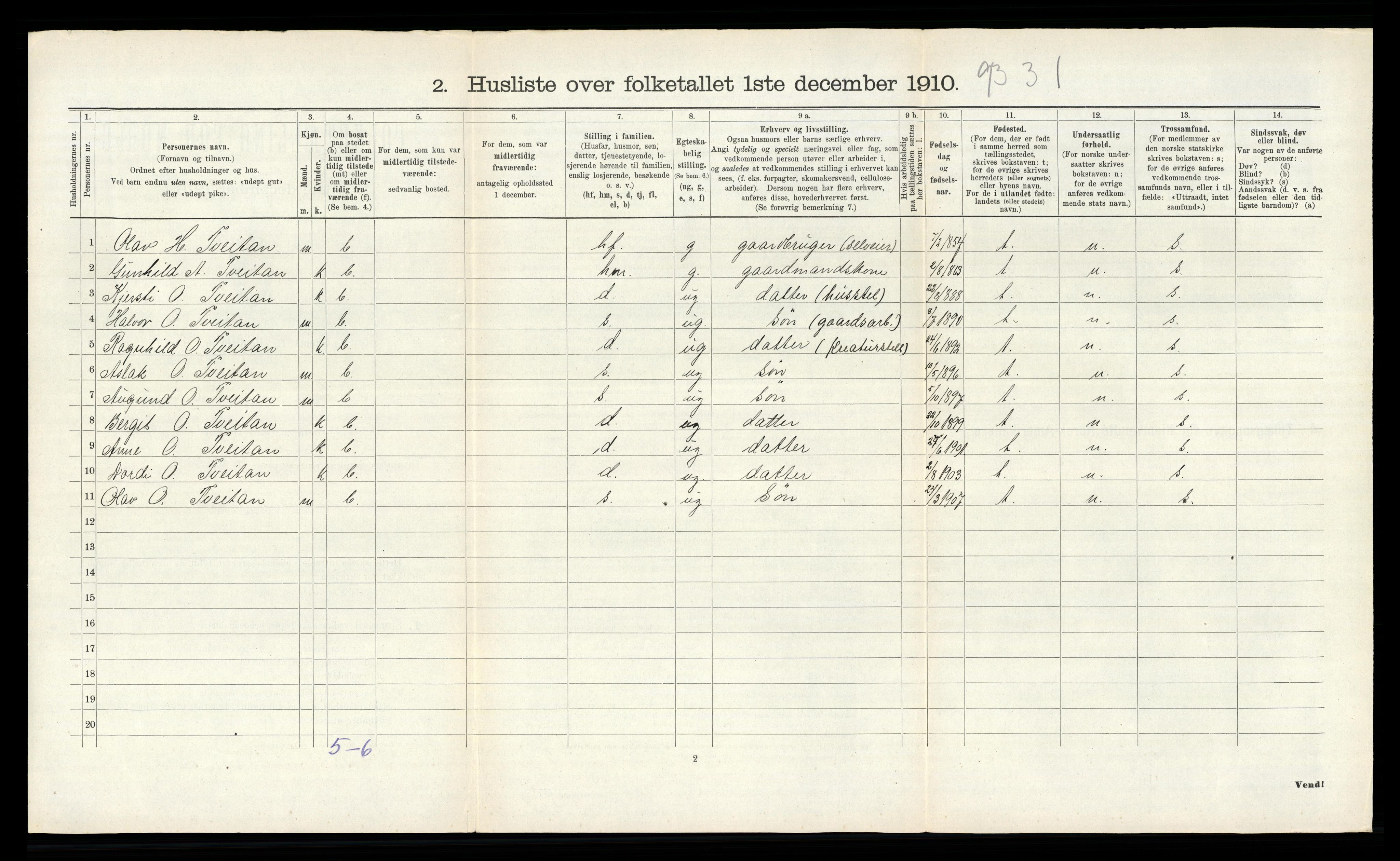 RA, 1910 census for Bø, 1910, p. 354