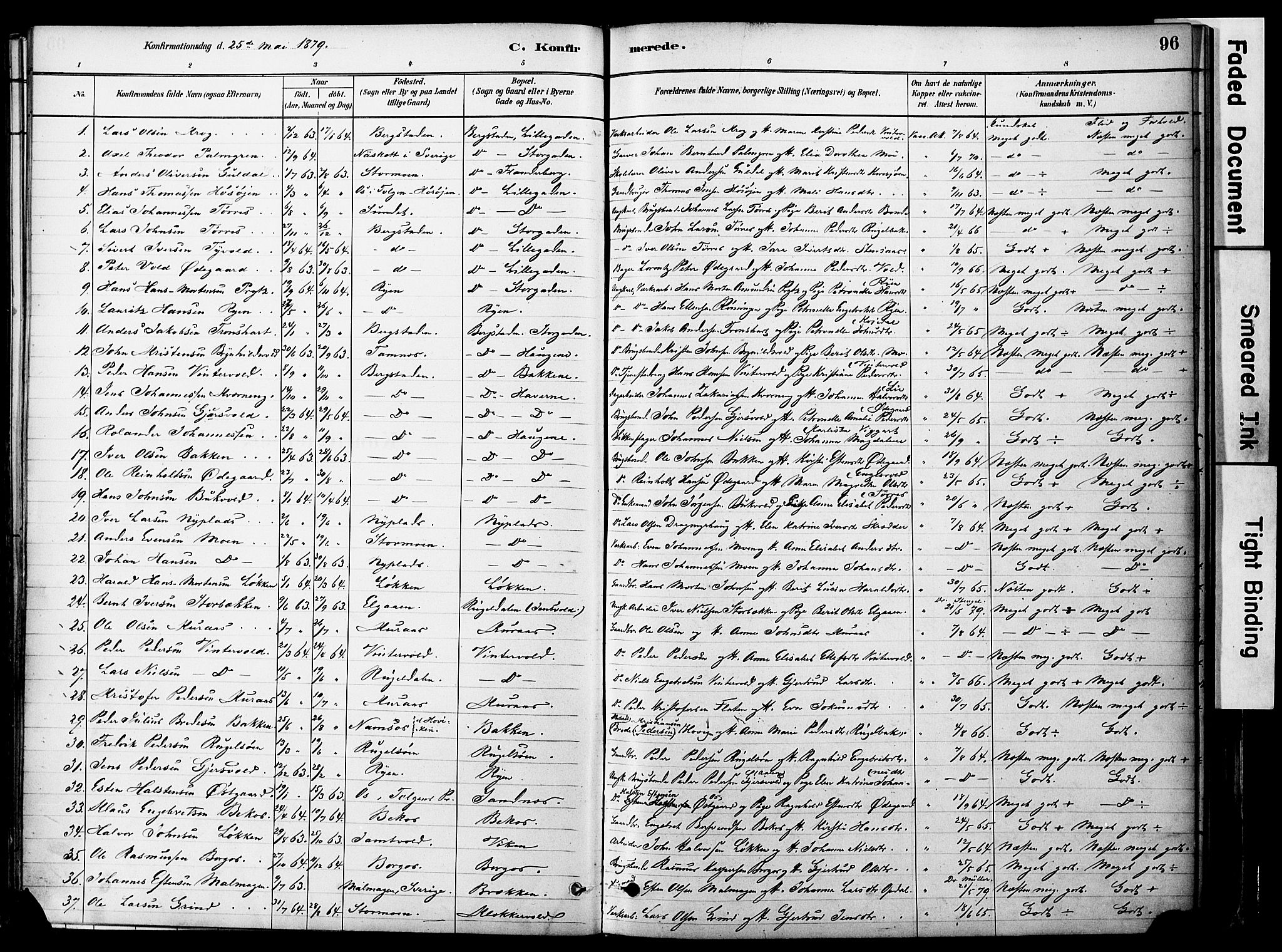 Ministerialprotokoller, klokkerbøker og fødselsregistre - Sør-Trøndelag, SAT/A-1456/681/L0933: Parish register (official) no. 681A11, 1879-1890, p. 96