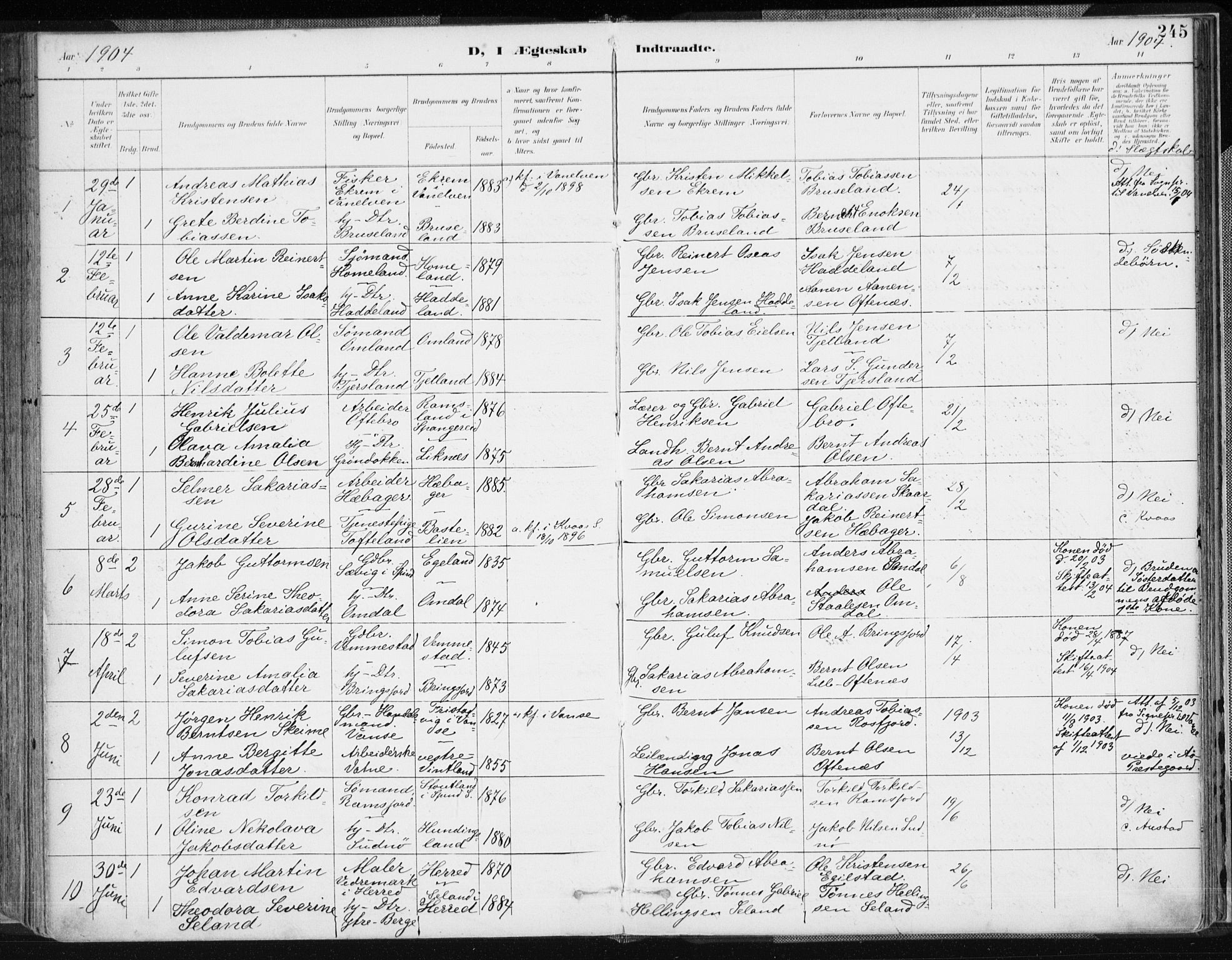 Lyngdal sokneprestkontor, AV/SAK-1111-0029/F/Fa/Fac/L0012: Parish register (official) no. A 12, 1894-1918, p. 245