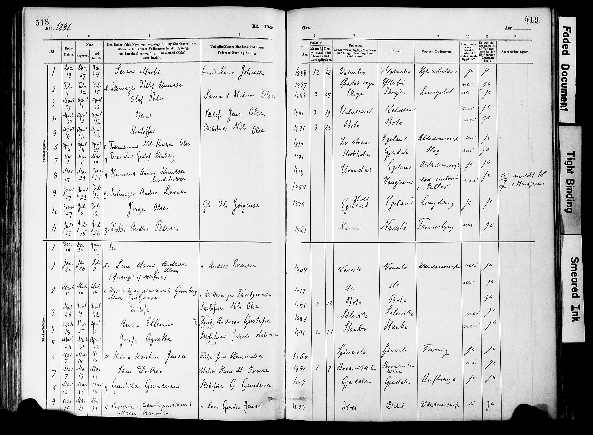 Dypvåg sokneprestkontor, SAK/1111-0007/F/Fa/Fab/L0001: Parish register (official) no. A 1, 1885-1912, p. 518-519