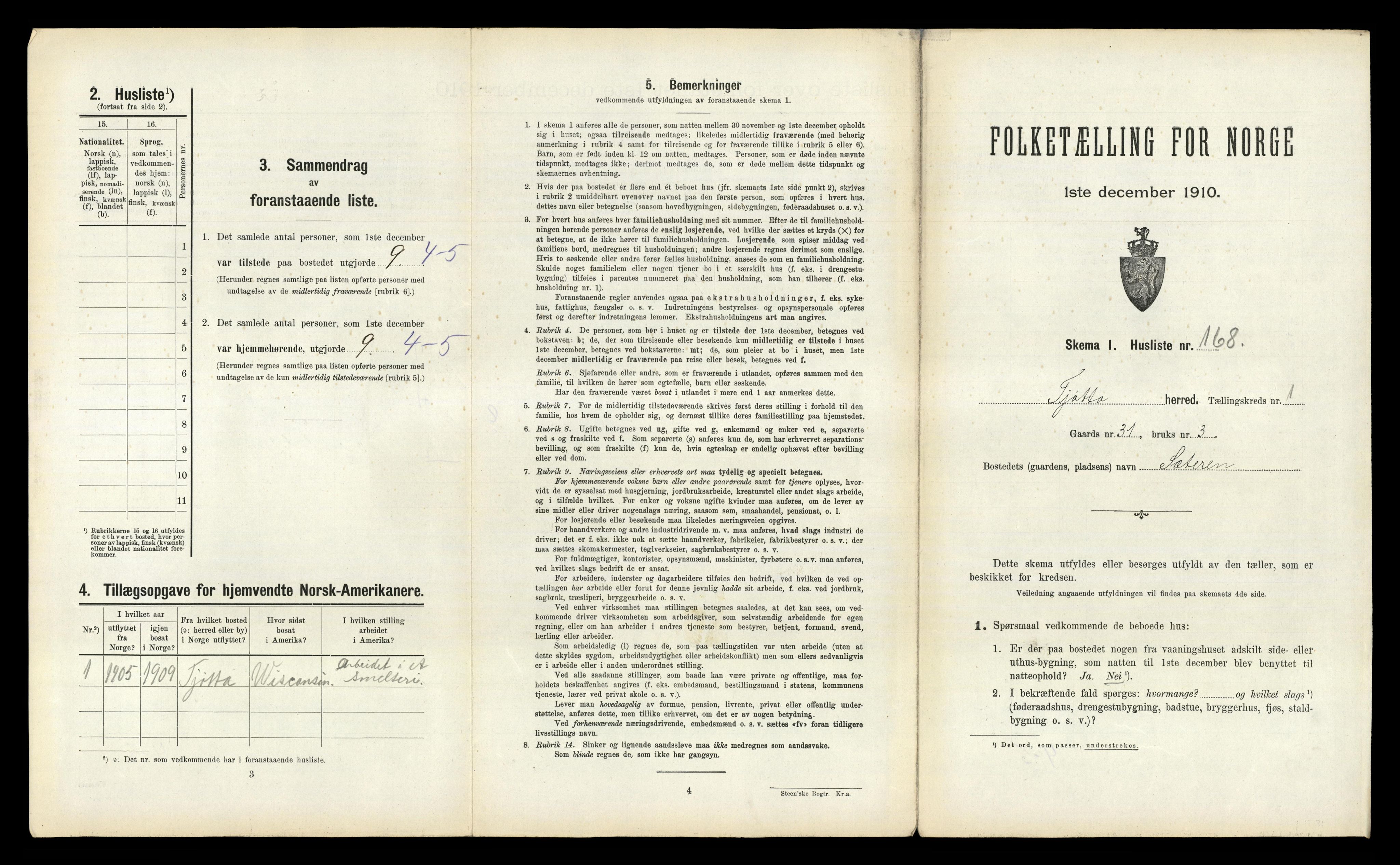 RA, 1910 census for Tjøtta, 1910, p. 365