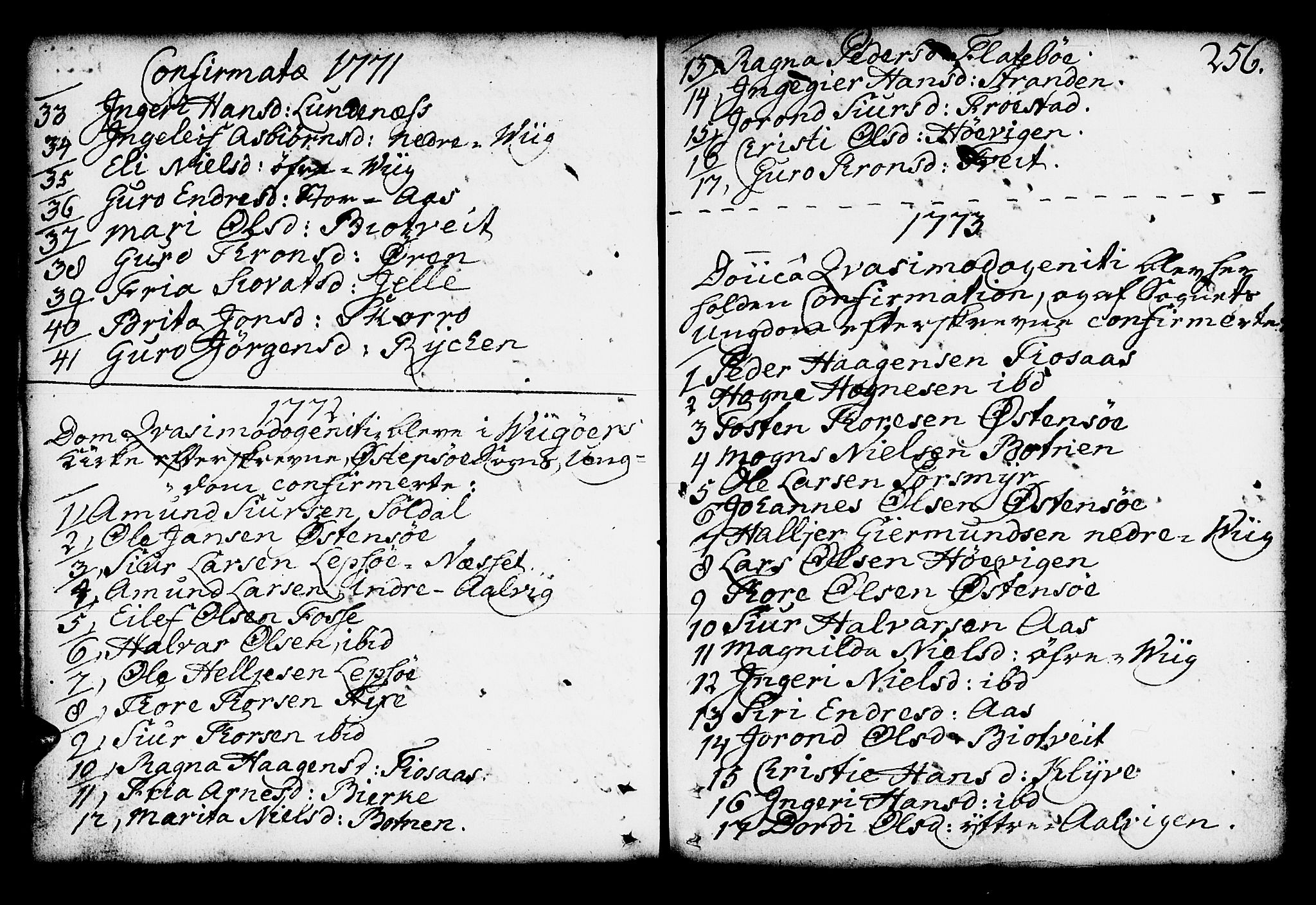 Kvam sokneprestembete, SAB/A-76201/H/Haa: Parish register (official) no. A 4, 1743-1795, p. 256