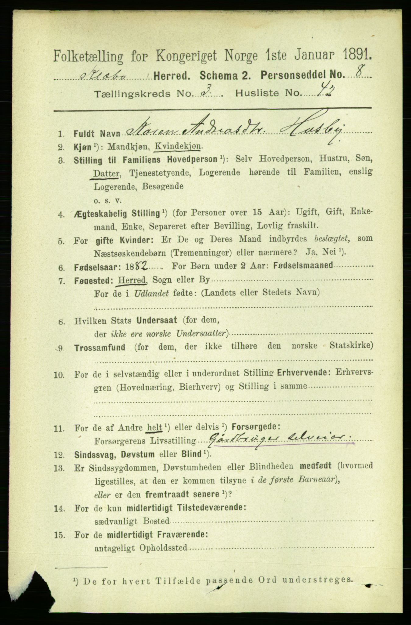 RA, 1891 census for 1662 Klæbu, 1891, p. 690