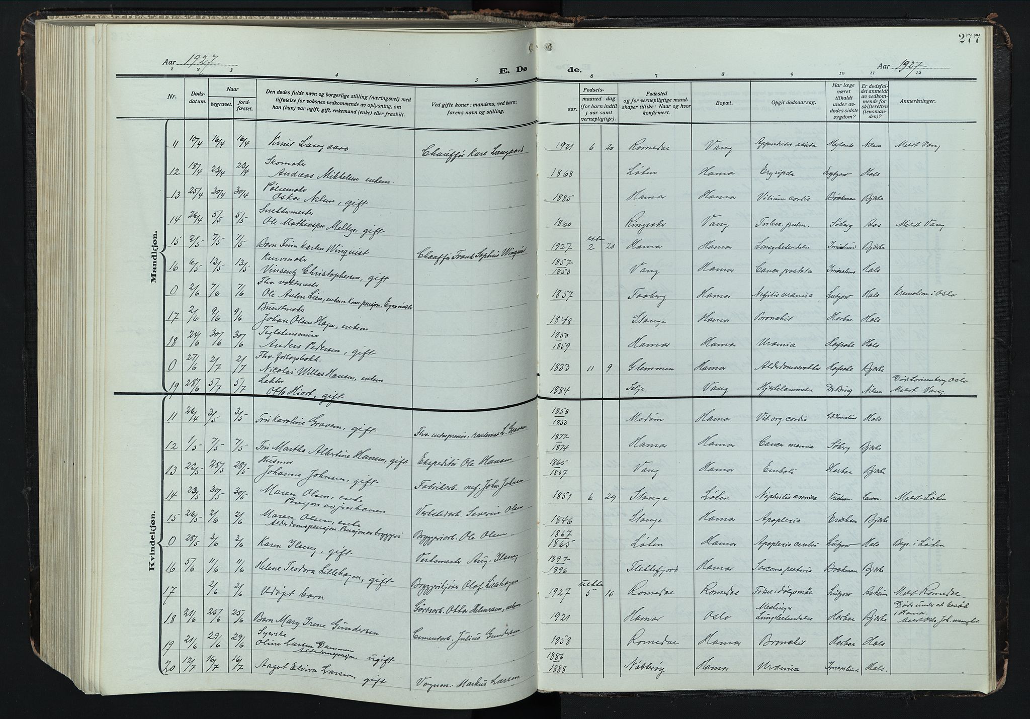 Hamar prestekontor, AV/SAH-DOMPH-002/H/Ha/Hab/L0004: Parish register (copy) no. 4, 1915-1942, p. 277