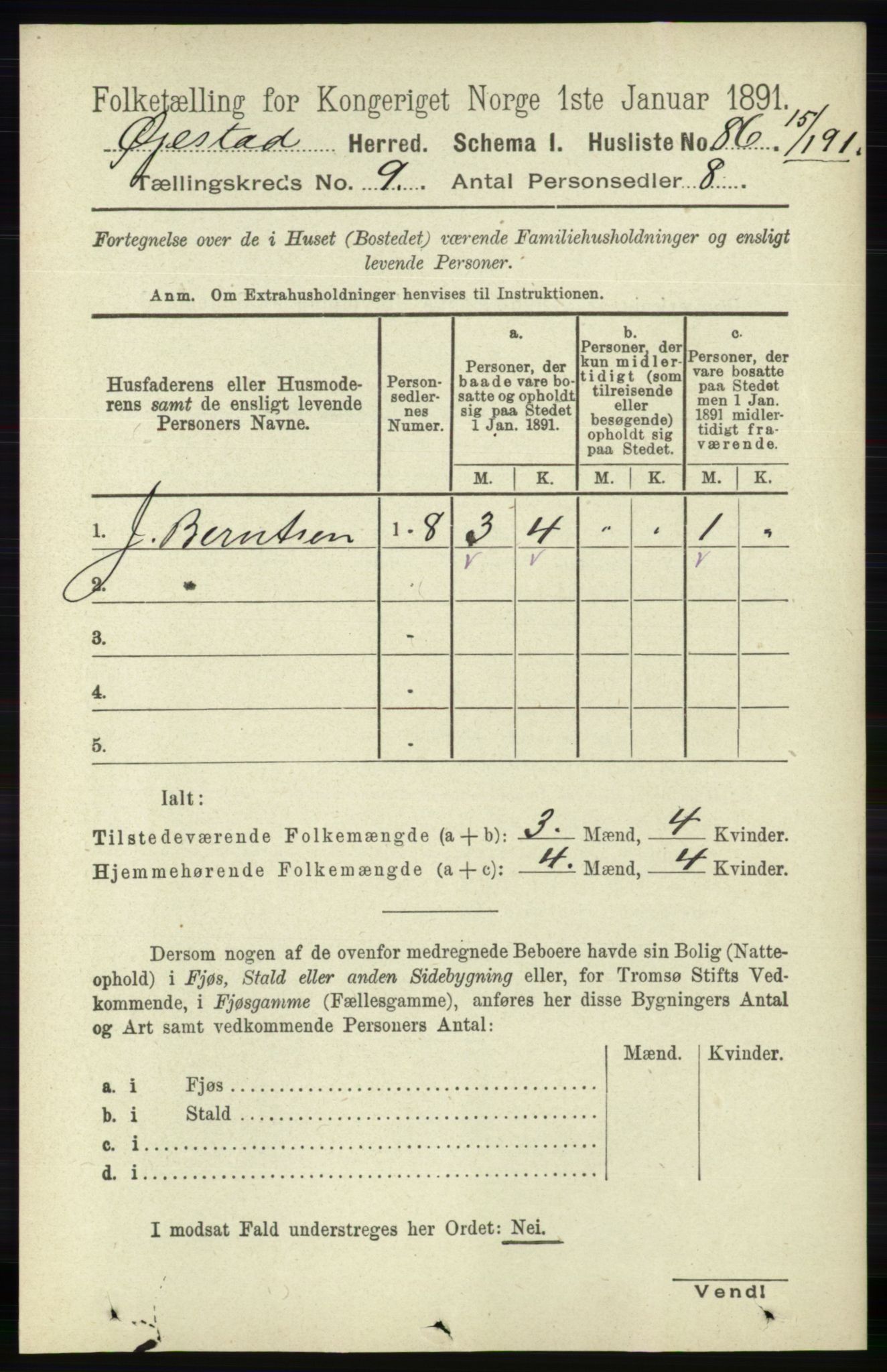 RA, 1891 census for 0920 Øyestad, 1891, p. 3561