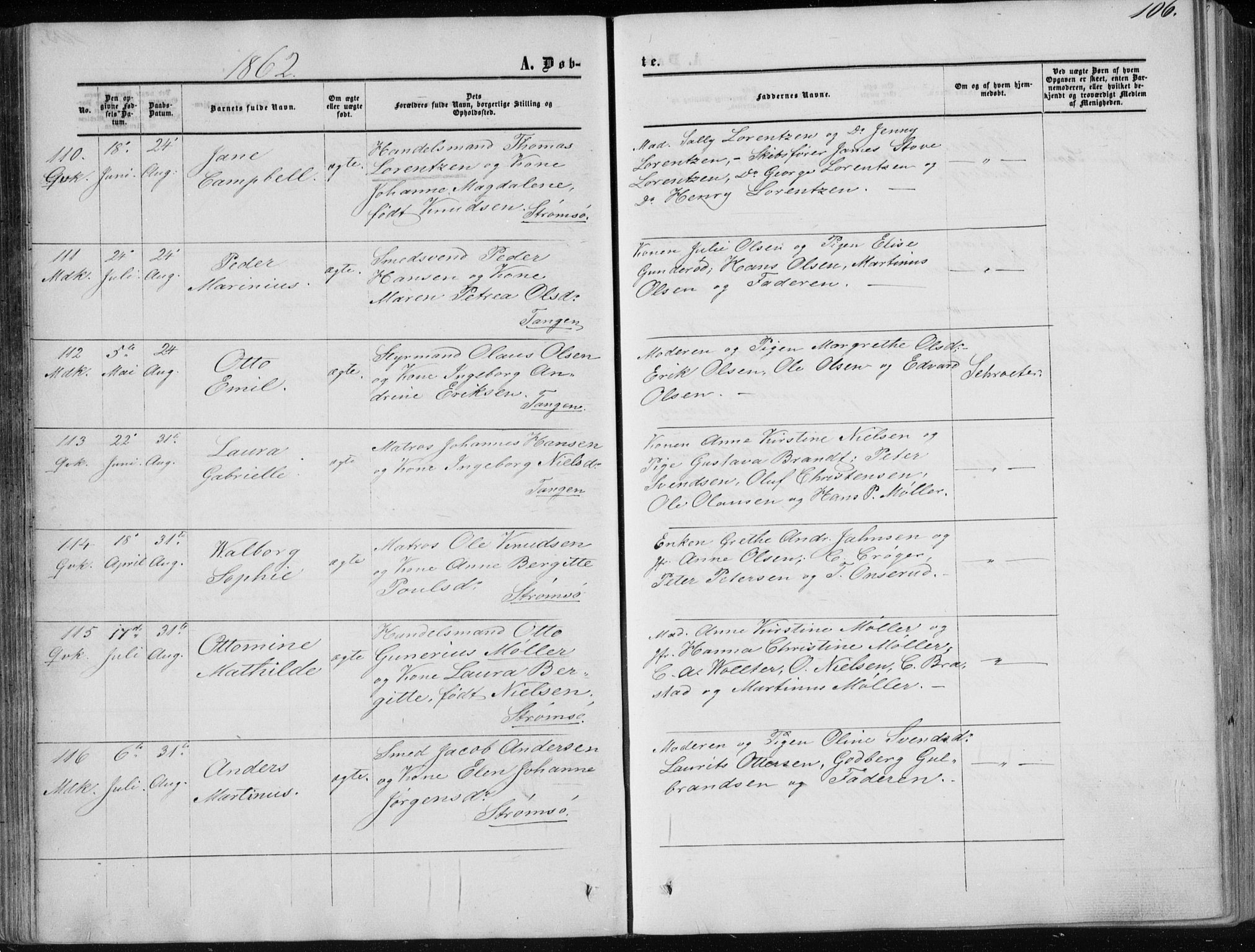 Strømsø kirkebøker, SAKO/A-246/F/Fa/L0015: Parish register (official) no. I 15, 1859-1868, p. 106