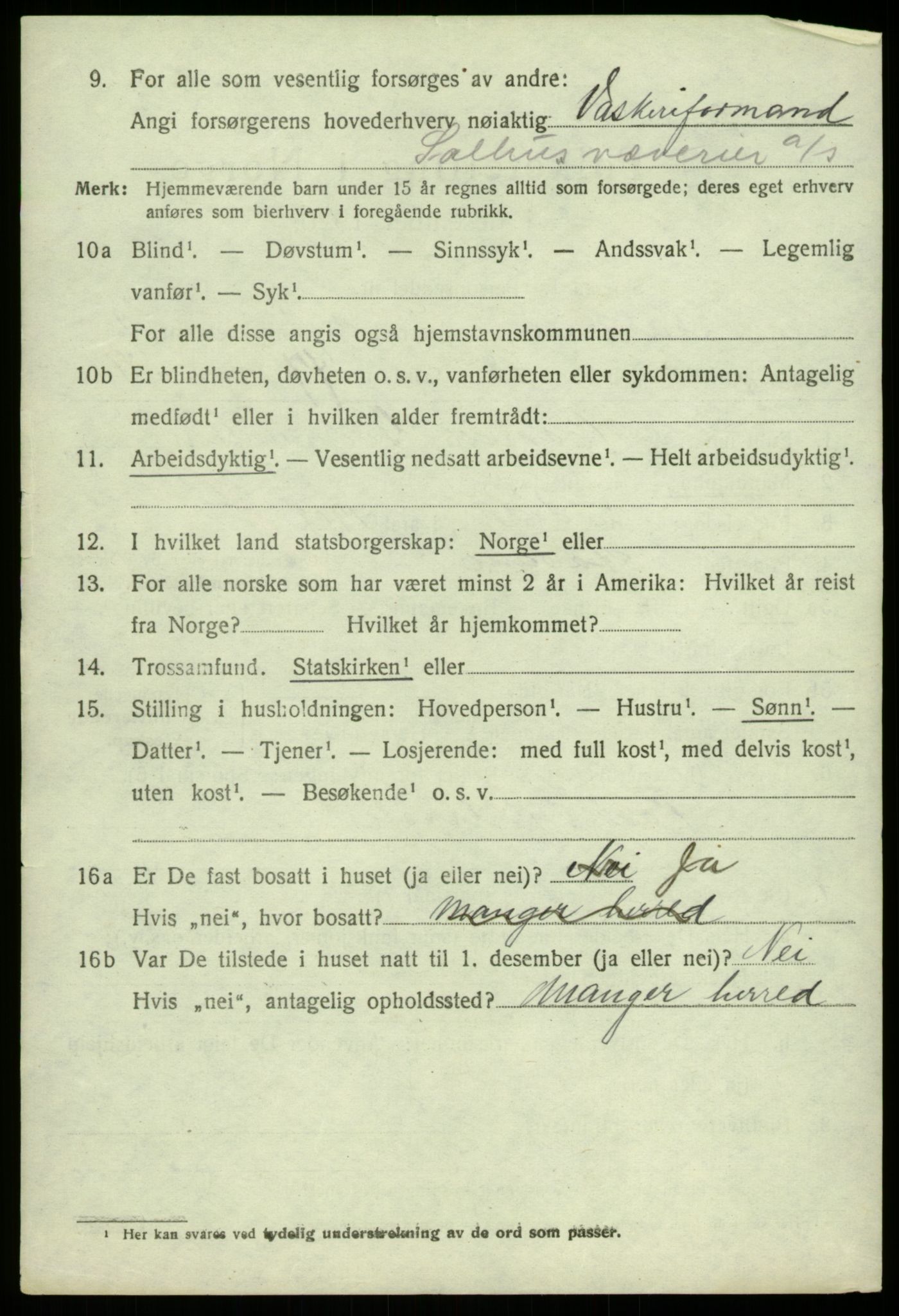 SAB, 1920 census for Åsane, 1920, p. 1998