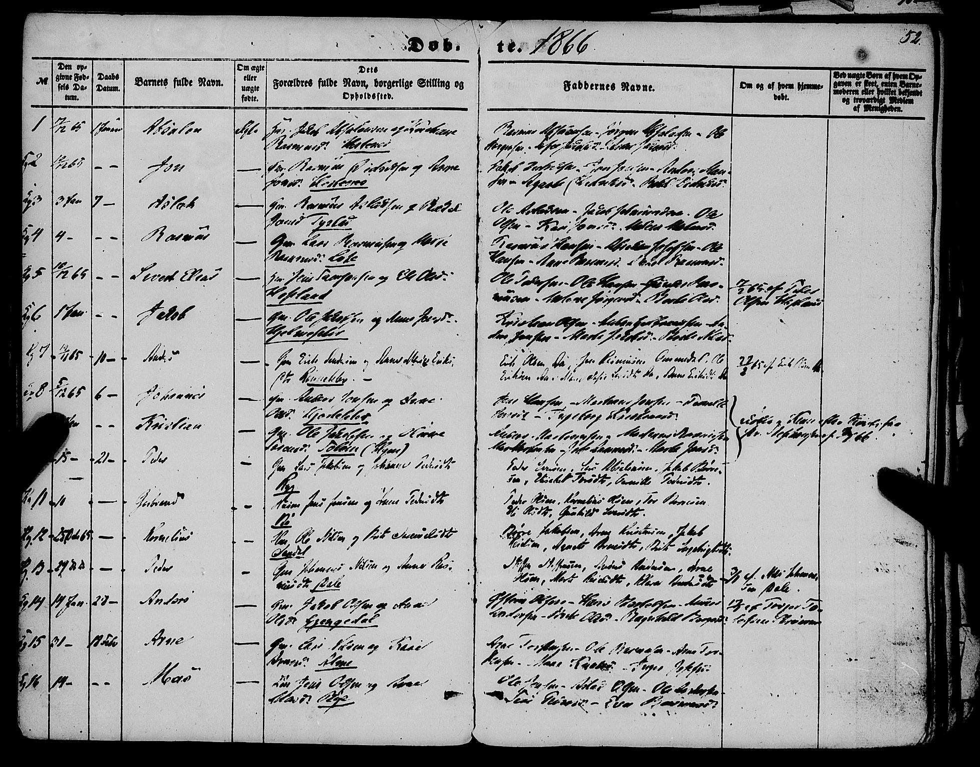 Gloppen sokneprestembete, SAB/A-80101/H/Haa/Haaa/L0009: Parish register (official) no. A 9, 1855-1870, p. 52