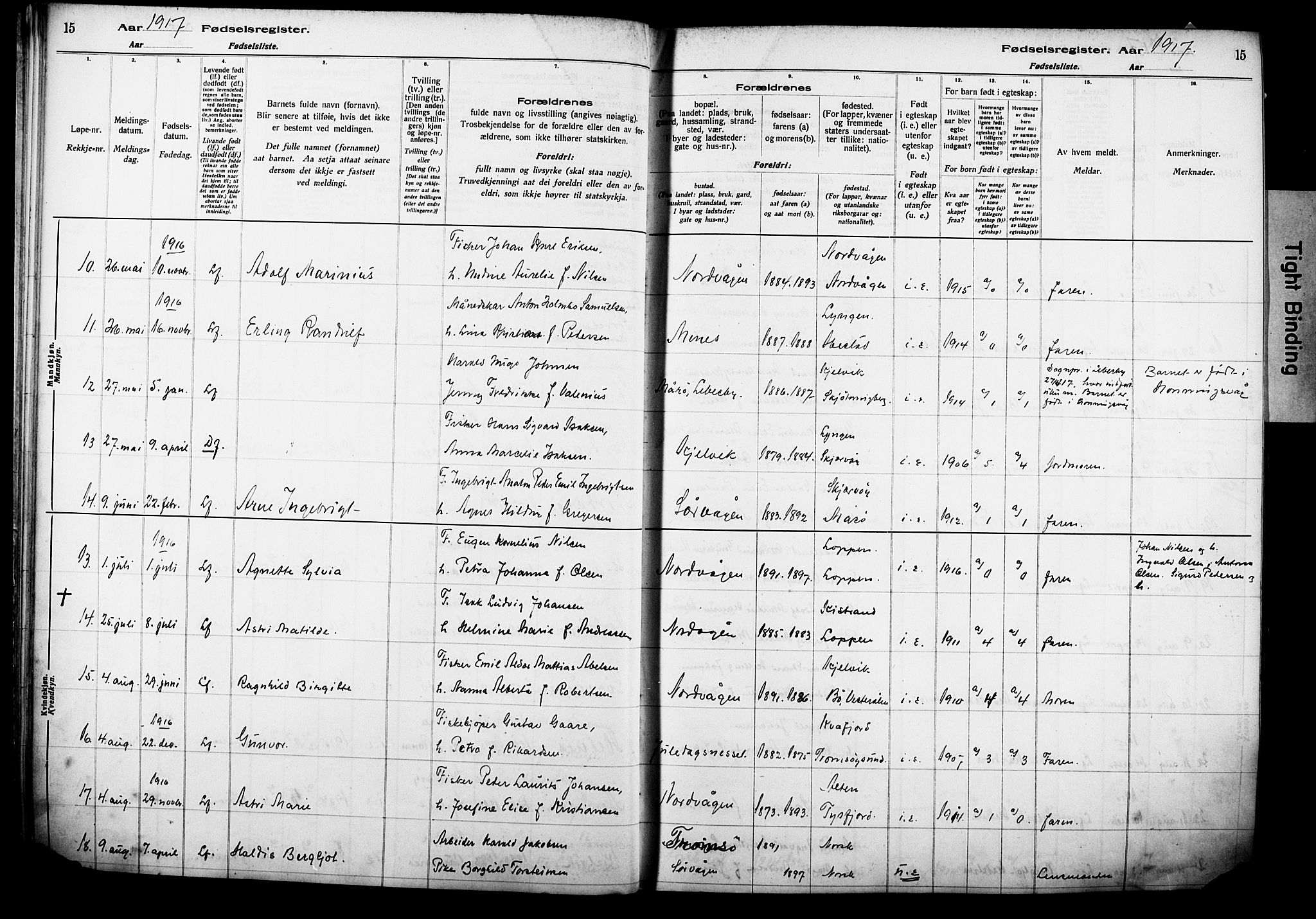 Kjelvik/Nordkapp sokneprestkontor, SATØ/S-1350/I/Ia/L0015: Birth register no. 15, 1916-1930, p. 15