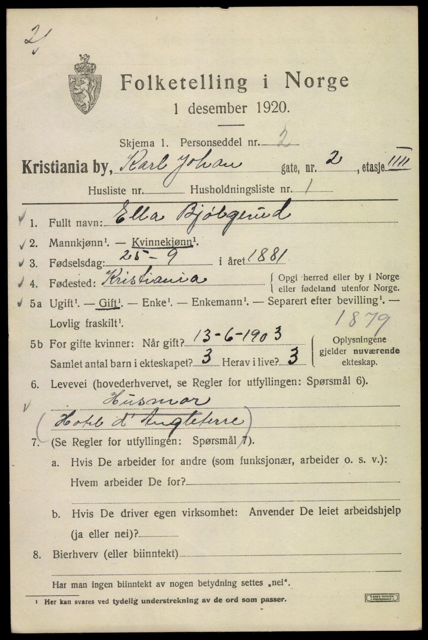 SAO, 1920 census for Kristiania, 1920, p. 327447