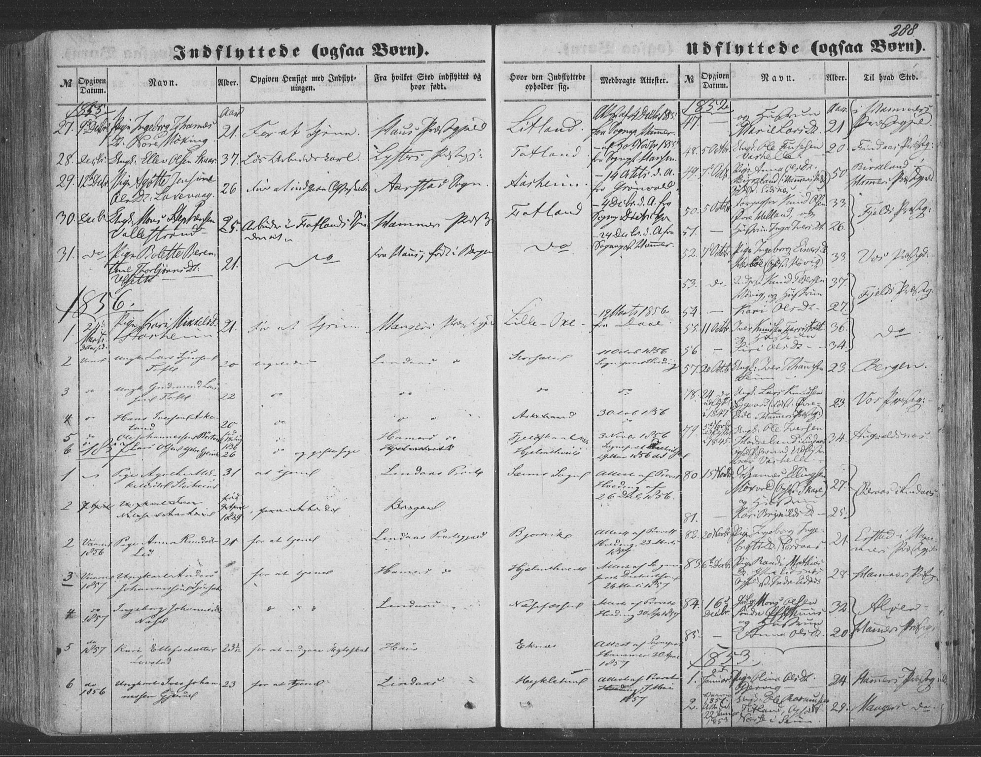 Hosanger sokneprestembete, SAB/A-75801/H/Haa: Parish register (official) no. A 8, 1849-1863, p. 288