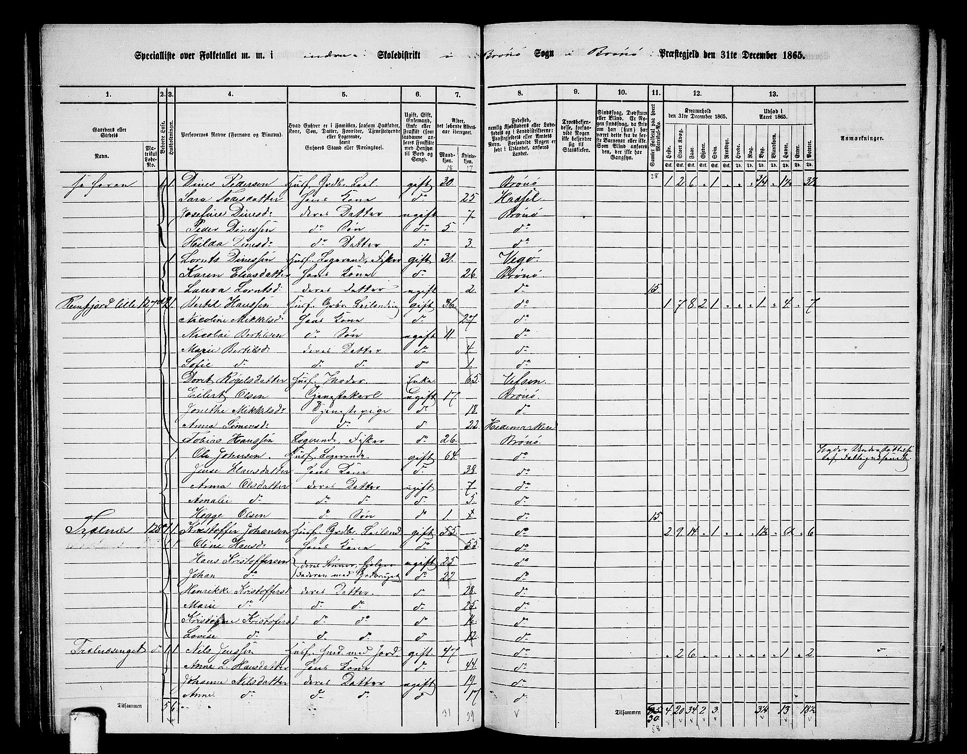 RA, 1865 census for Brønnøy, 1865, p. 98