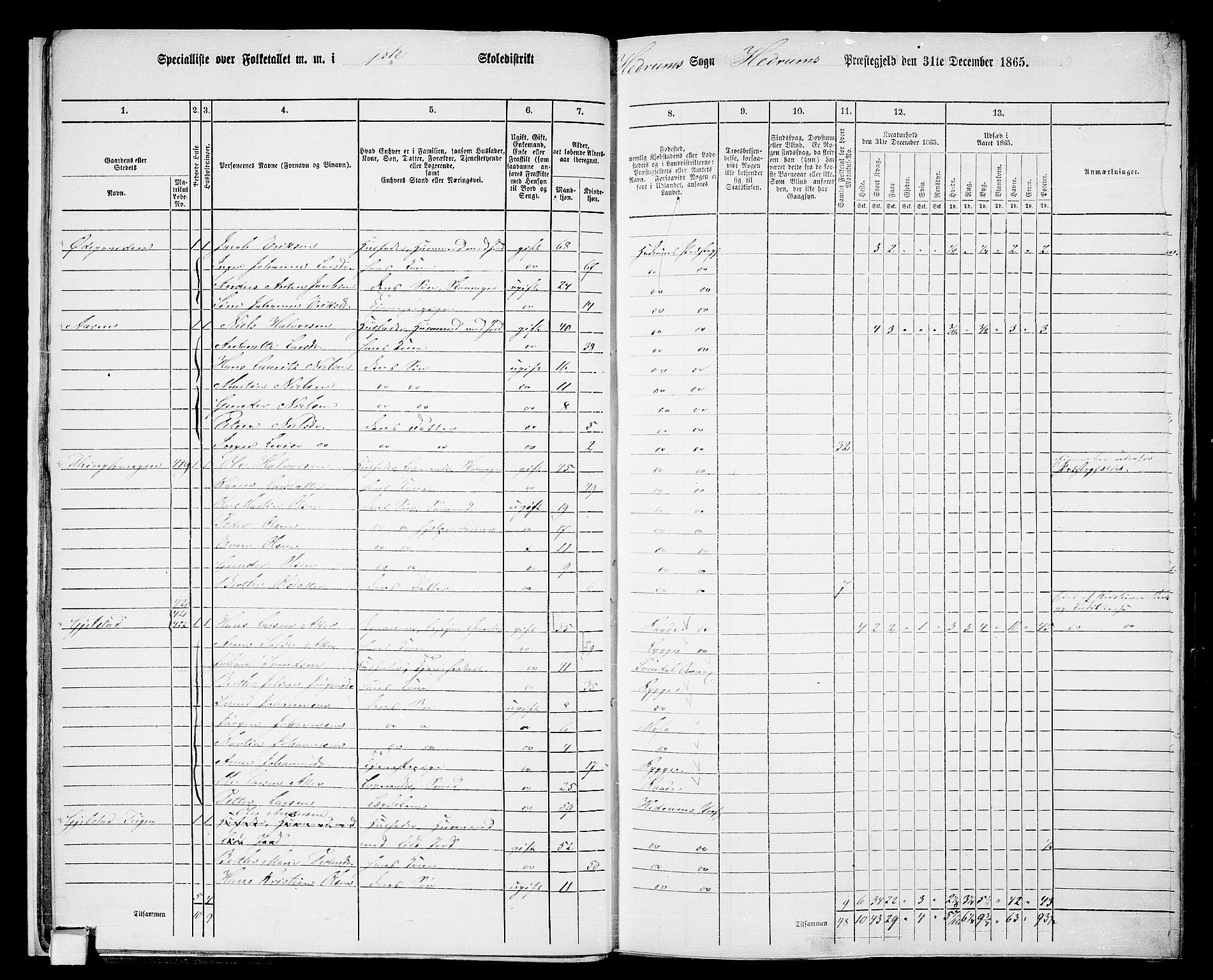 RA, 1865 census for Hedrum, 1865, p. 16