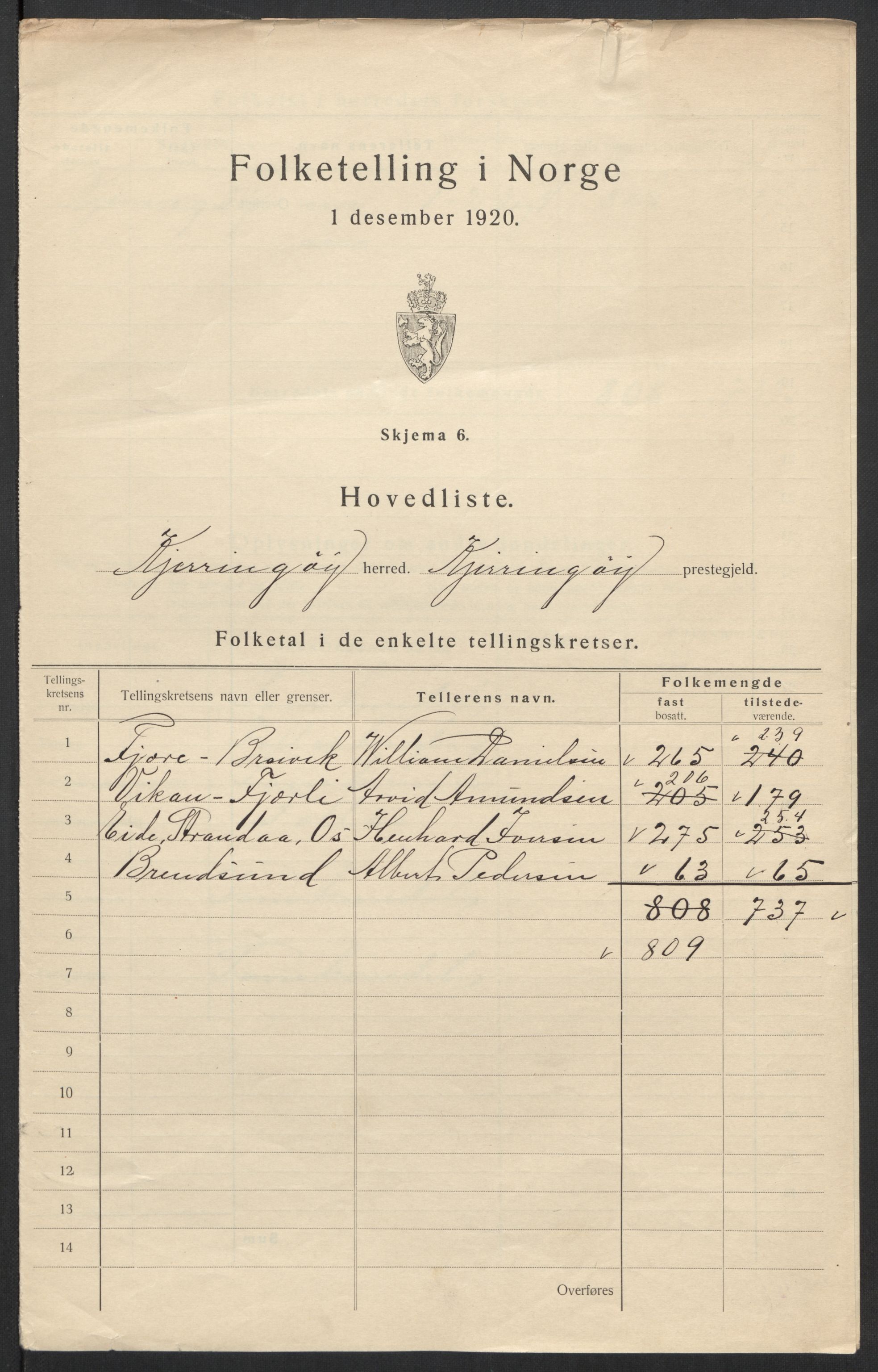 SAT, 1920 census for Kjerringøy, 1920, p. 4