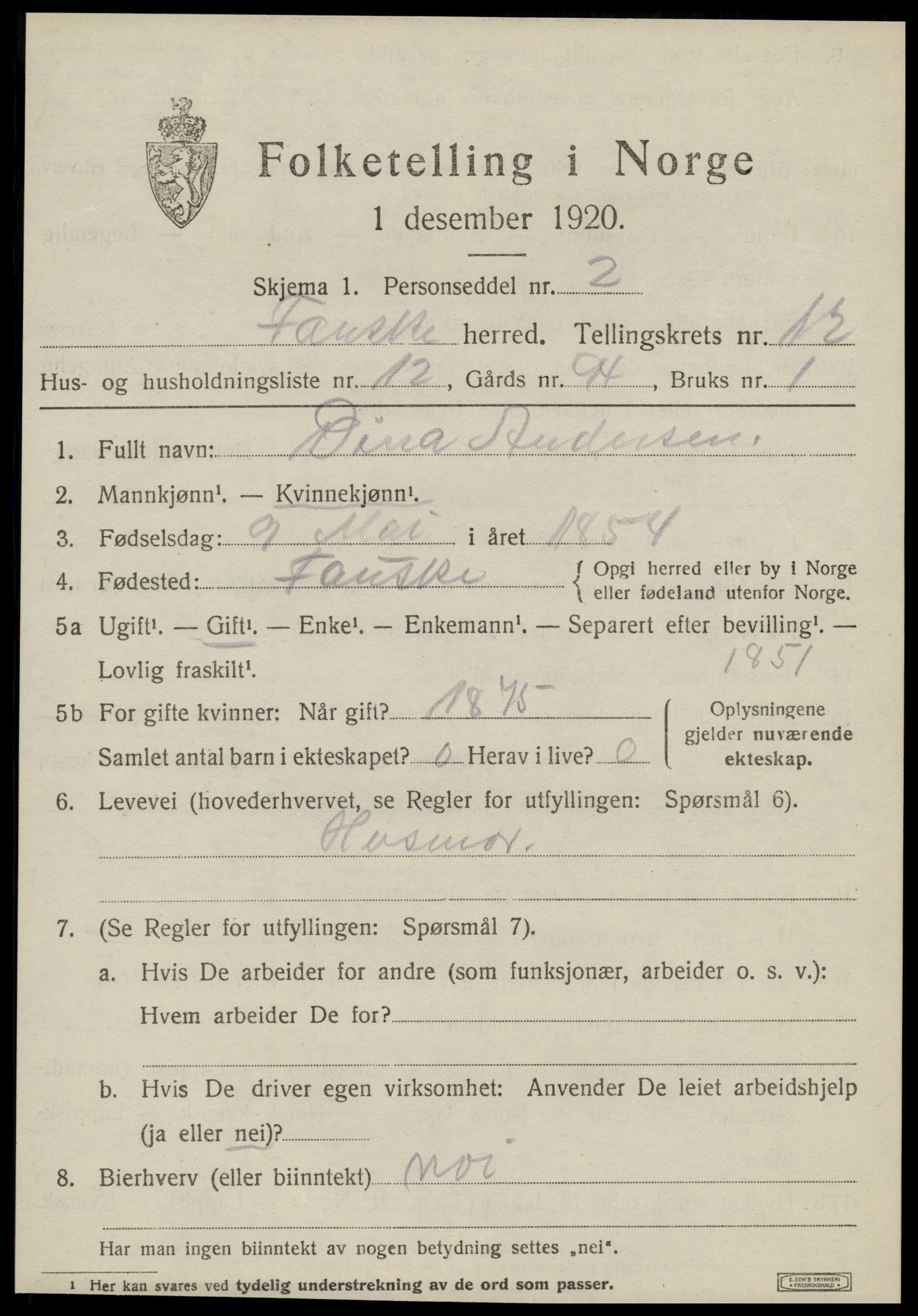 SAT, 1920 census for Fauske, 1920, p. 8354