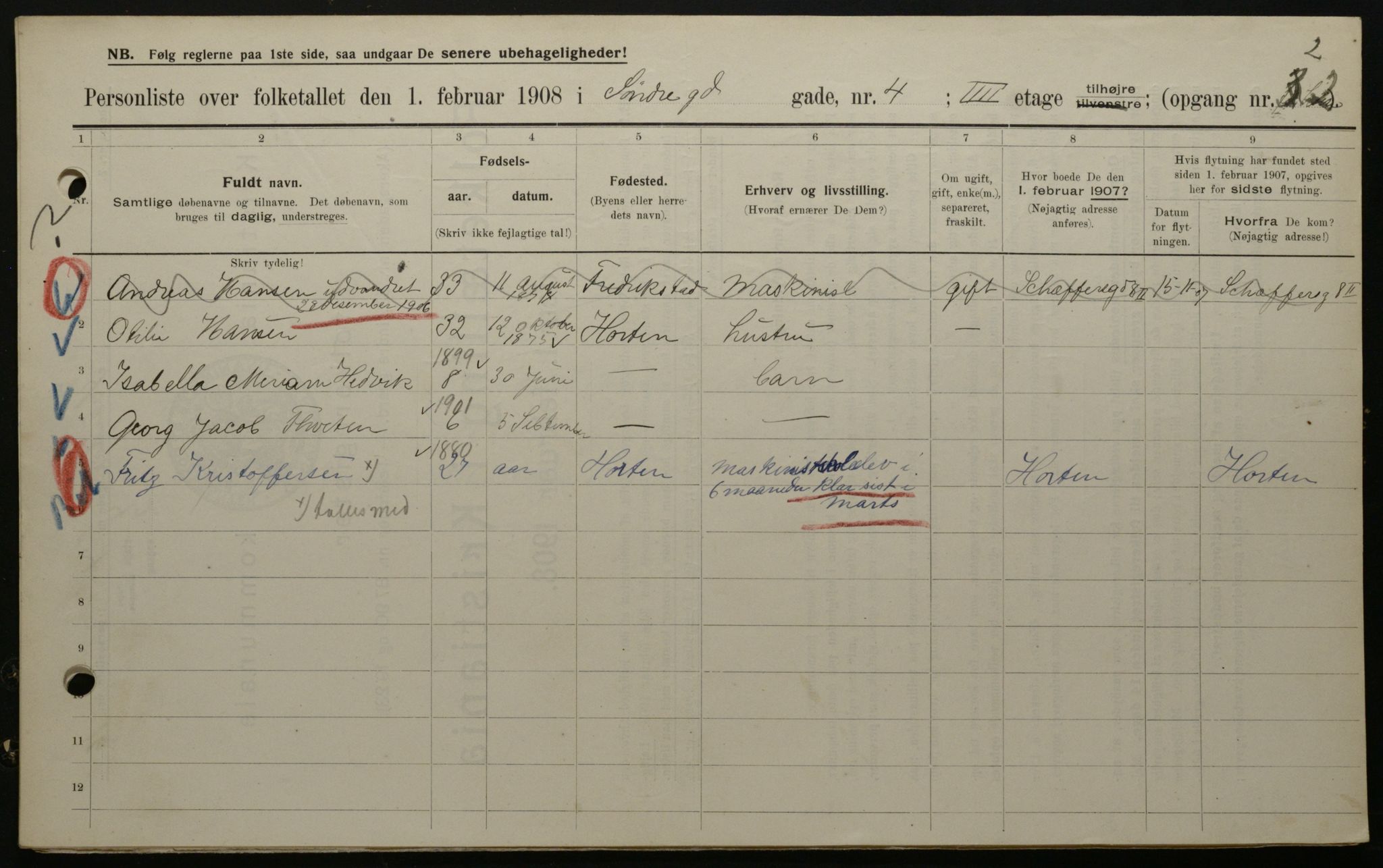 OBA, Municipal Census 1908 for Kristiania, 1908, p. 95554