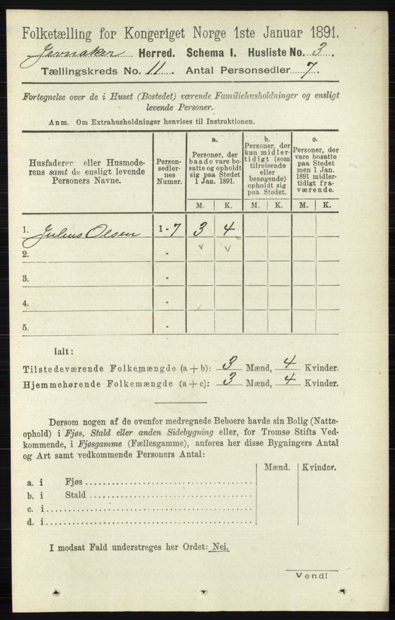 RA, 1891 census for 0532 Jevnaker, 1891, p. 6807