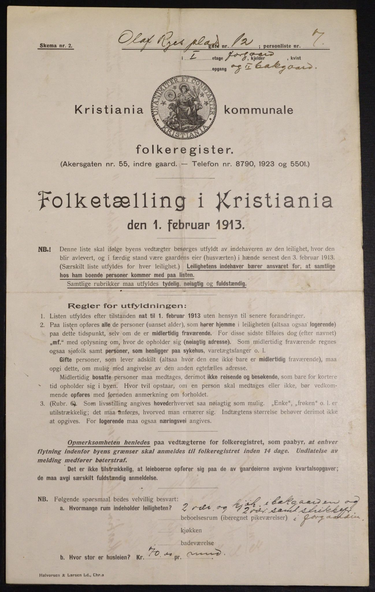 OBA, Municipal Census 1913 for Kristiania, 1913, p. 75490