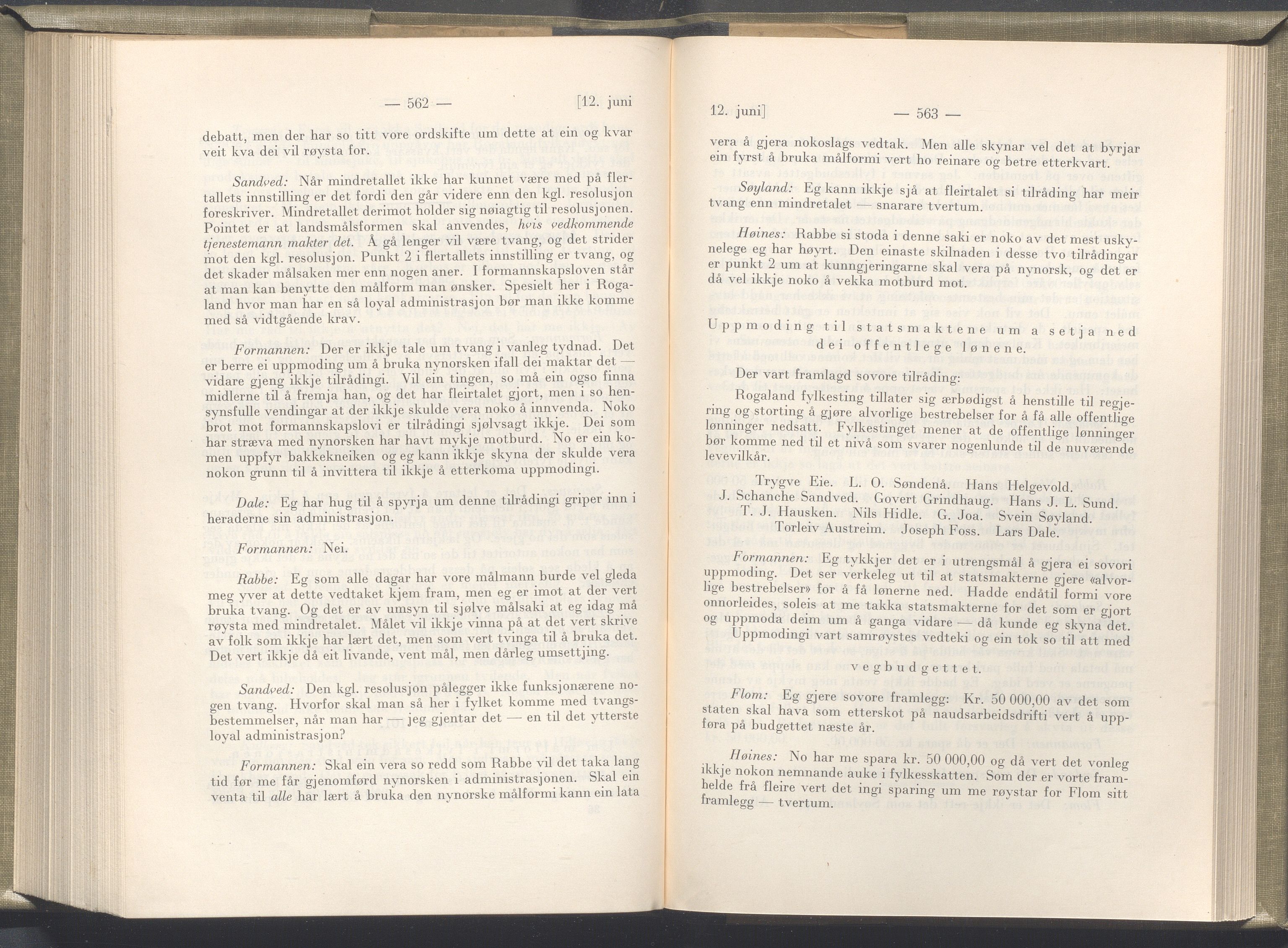 Rogaland fylkeskommune - Fylkesrådmannen , IKAR/A-900/A/Aa/Aaa/L0045: Møtebok , 1926, p. 562-563