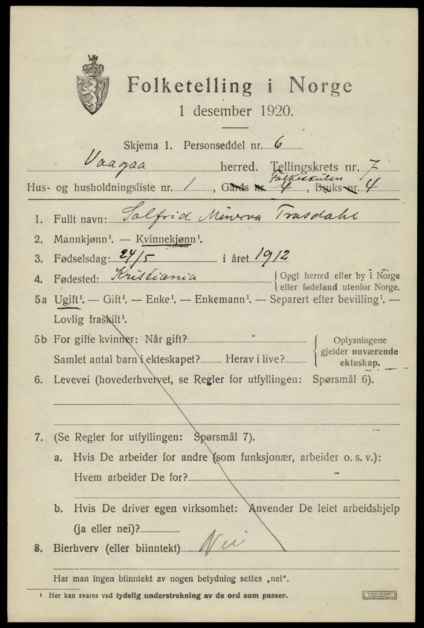 SAH, 1920 census for Vågå, 1920, p. 5308