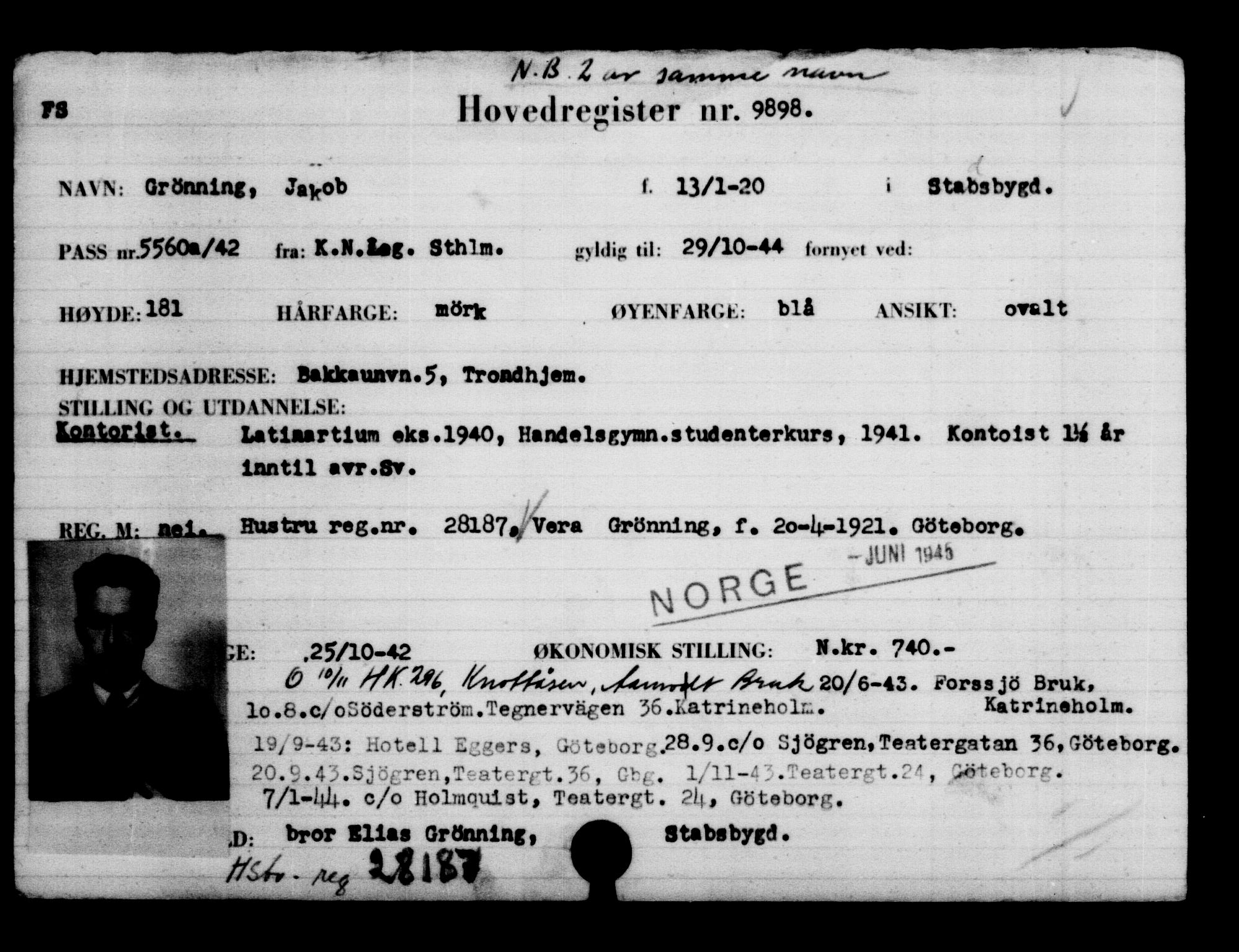 Utenriksstasjonene, Legasjonen i Stockholm, Flyktningkontoret, AV/RA-S-6753/V/Va/L0006: Kjesäterkartoteket, flyktninger med registreringsnr. 9400-12711, 1940-1945, p. 563