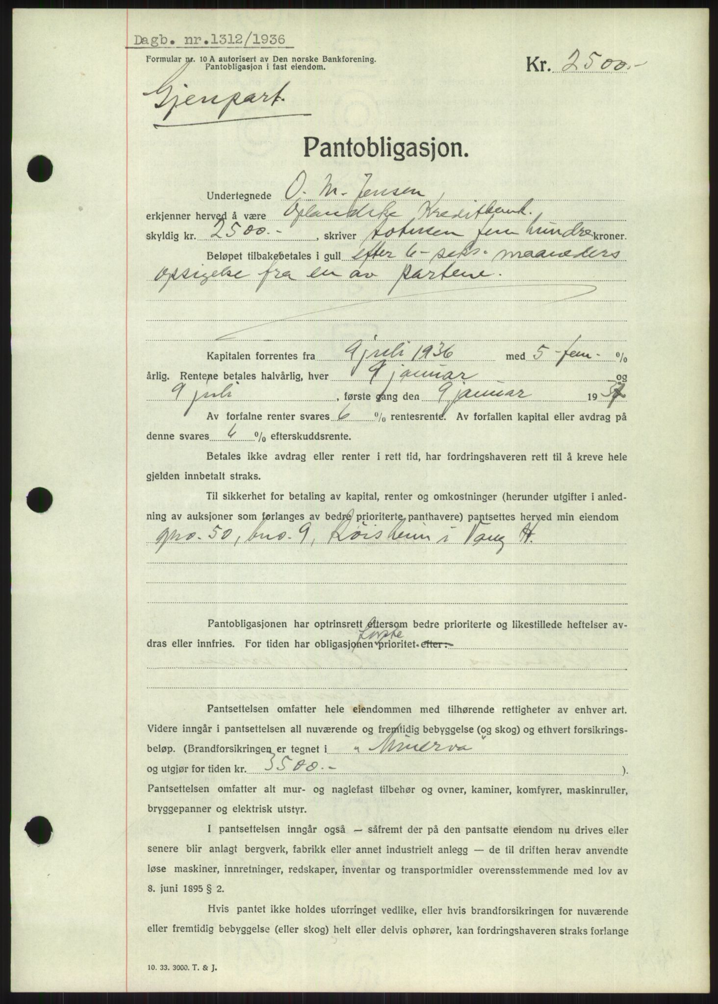 Nord-Hedmark sorenskriveri, SAH/TING-012/H/Hb/Hbf/L0001: Mortgage book no. B1, 1936-1936, Diary no: : 1312/1936