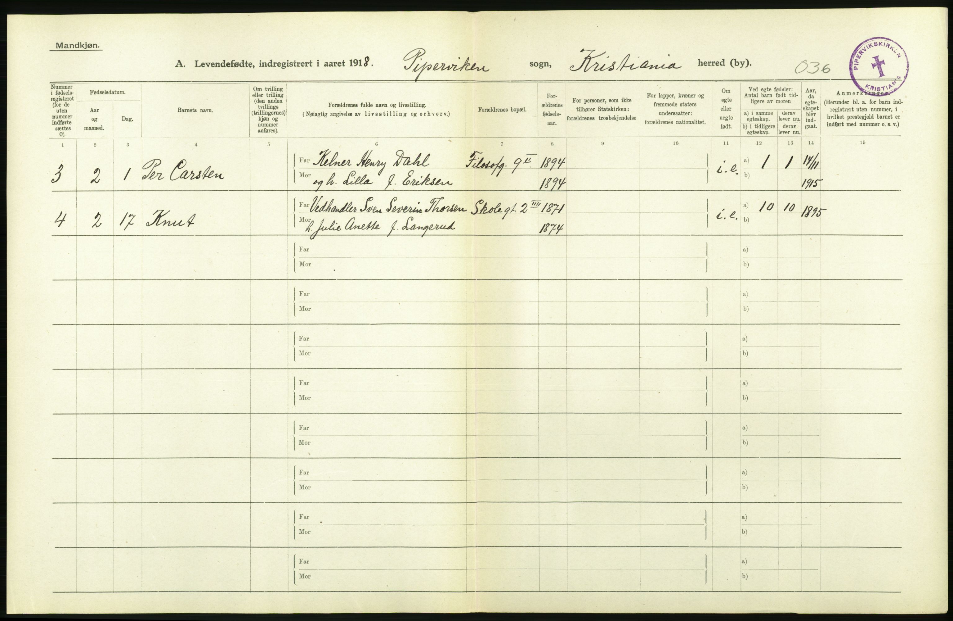 Statistisk sentralbyrå, Sosiodemografiske emner, Befolkning, RA/S-2228/D/Df/Dfb/Dfbh/L0008: Kristiania: Levendefødte menn og kvinner., 1918, p. 202