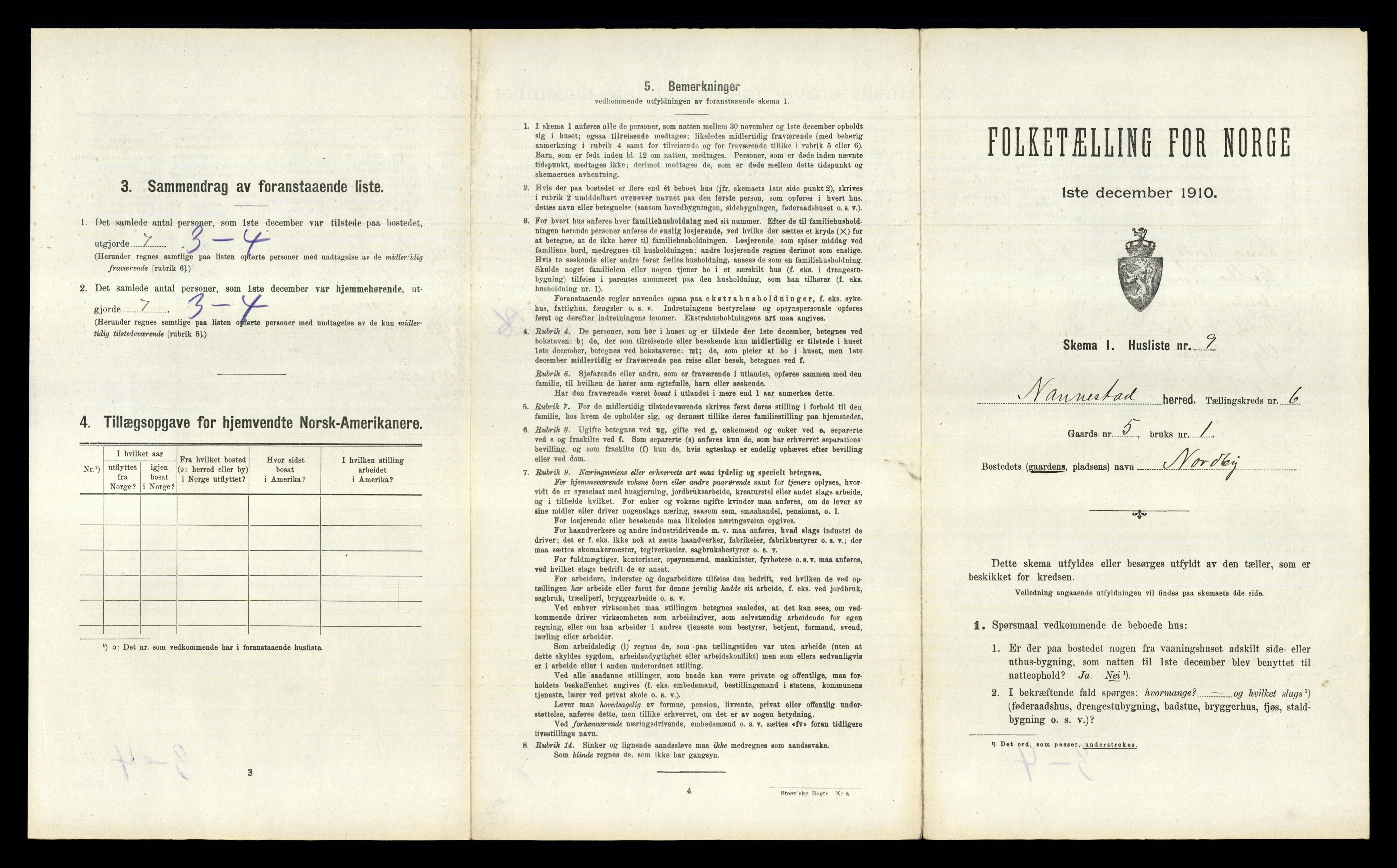 RA, 1910 census for Nannestad, 1910, p. 695