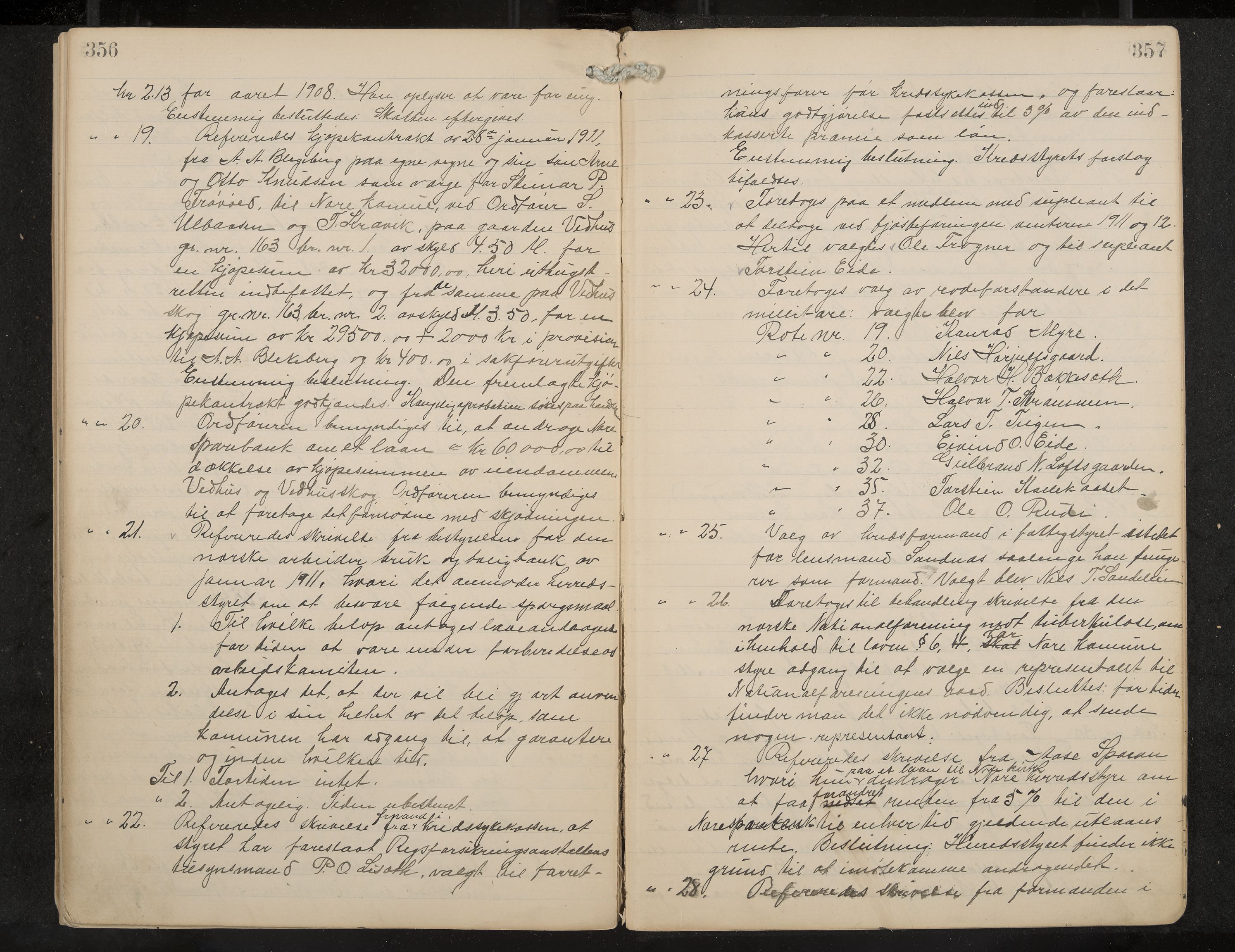 Nore formannskap og sentraladministrasjon, IKAK/0633021-2/A/Aa/L0001: Møtebok, 1901-1911, p. 356-357