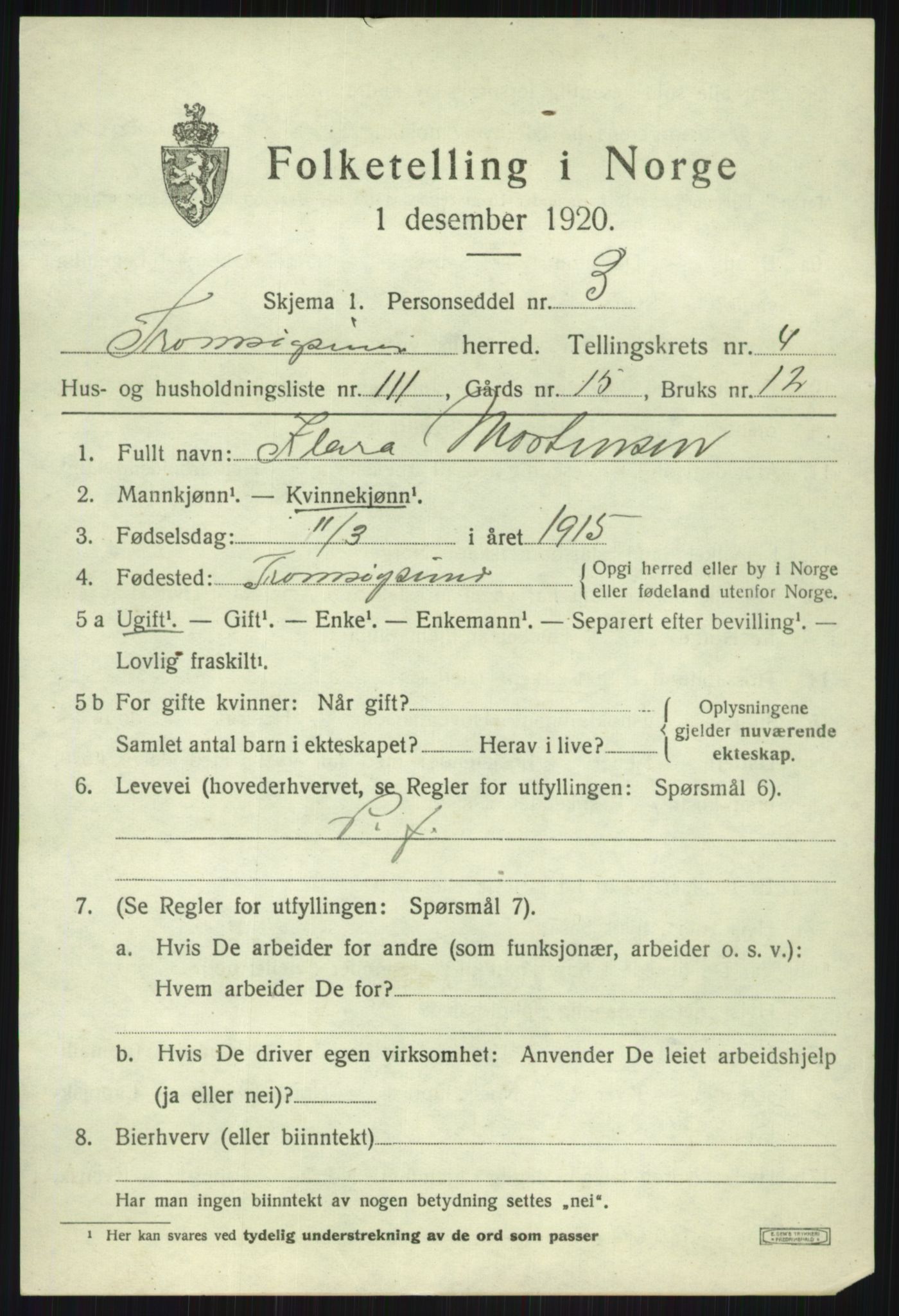 SATØ, 1920 census for Tromsøysund, 1920, p. 4718